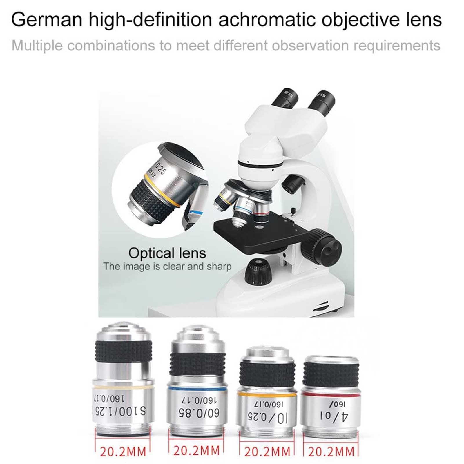 40x-10000x Binocular Compound Microscope with Slides Set & Phone Adapter - LED Illumination, 45° Tilt, 360° Rotation - Ideal for School Labs, Home Education & Scientific Research (White)