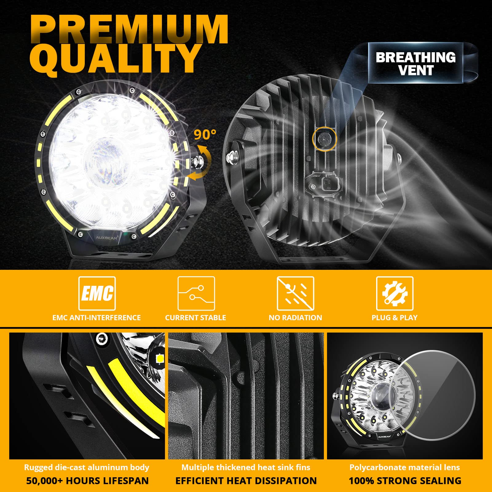 Auxbeam 360-PRO Series 7-Inch Round LED Off-Road Lights - 230W Spot Flood Combo with 2 Amber Covers - Perfect for Jeep, Truck & ATV Night Driving & Off-Road Adventures