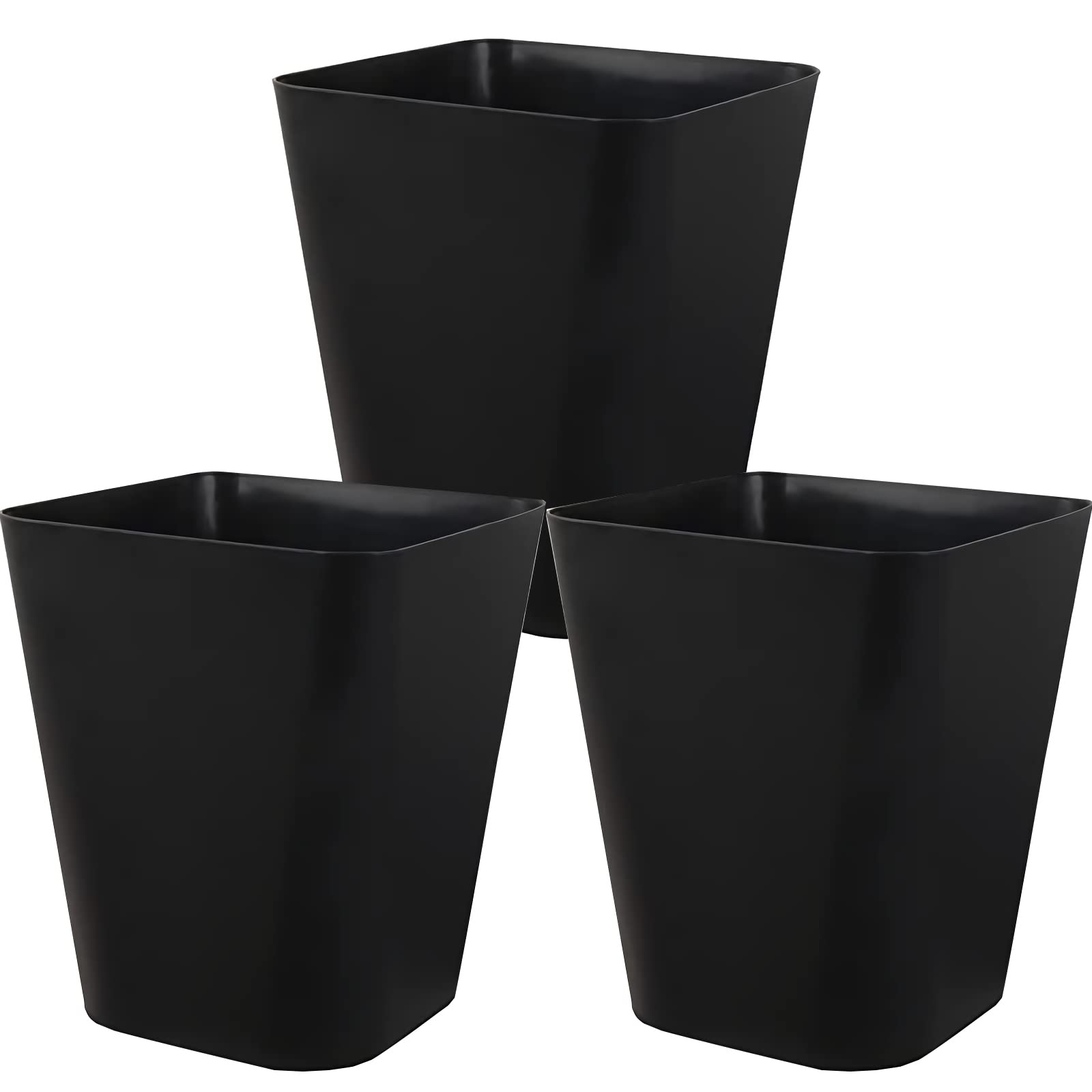 Small Plastic Trash Can - 3 Pack Square Waste Basket for Bathroom, Office, Dorm, Kitchen & Bedroom | Space-Saving Under Desk Garbage Bin | Perfect for Home, Office & Small Spaces (Black)