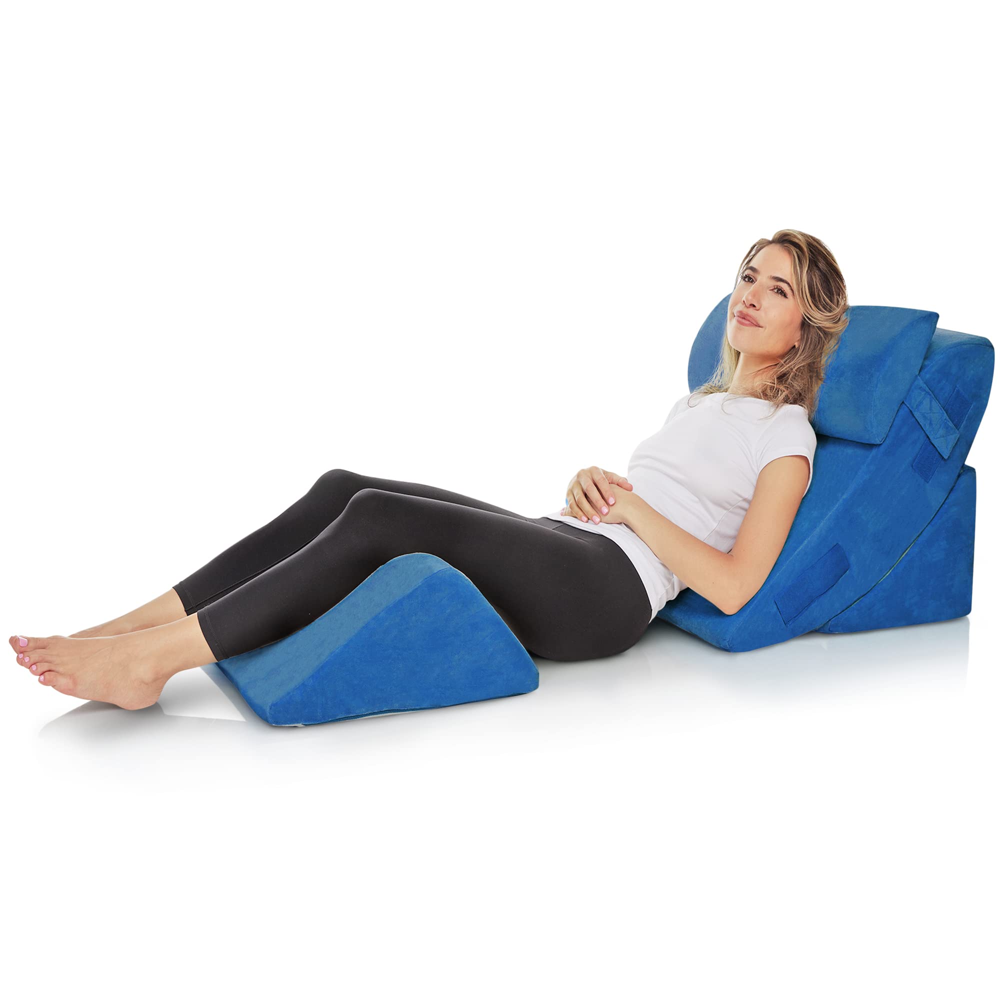 AllSett Health 4-Piece Orthopedic Bed Wedge Pillow Set with Memory Foam - Multi-Angle Support for Back, Neck, Shoulder & Leg Pain Relief - Machine Washable Cover - Perfect for Sleeping, Reading & Post-Surgery Recovery