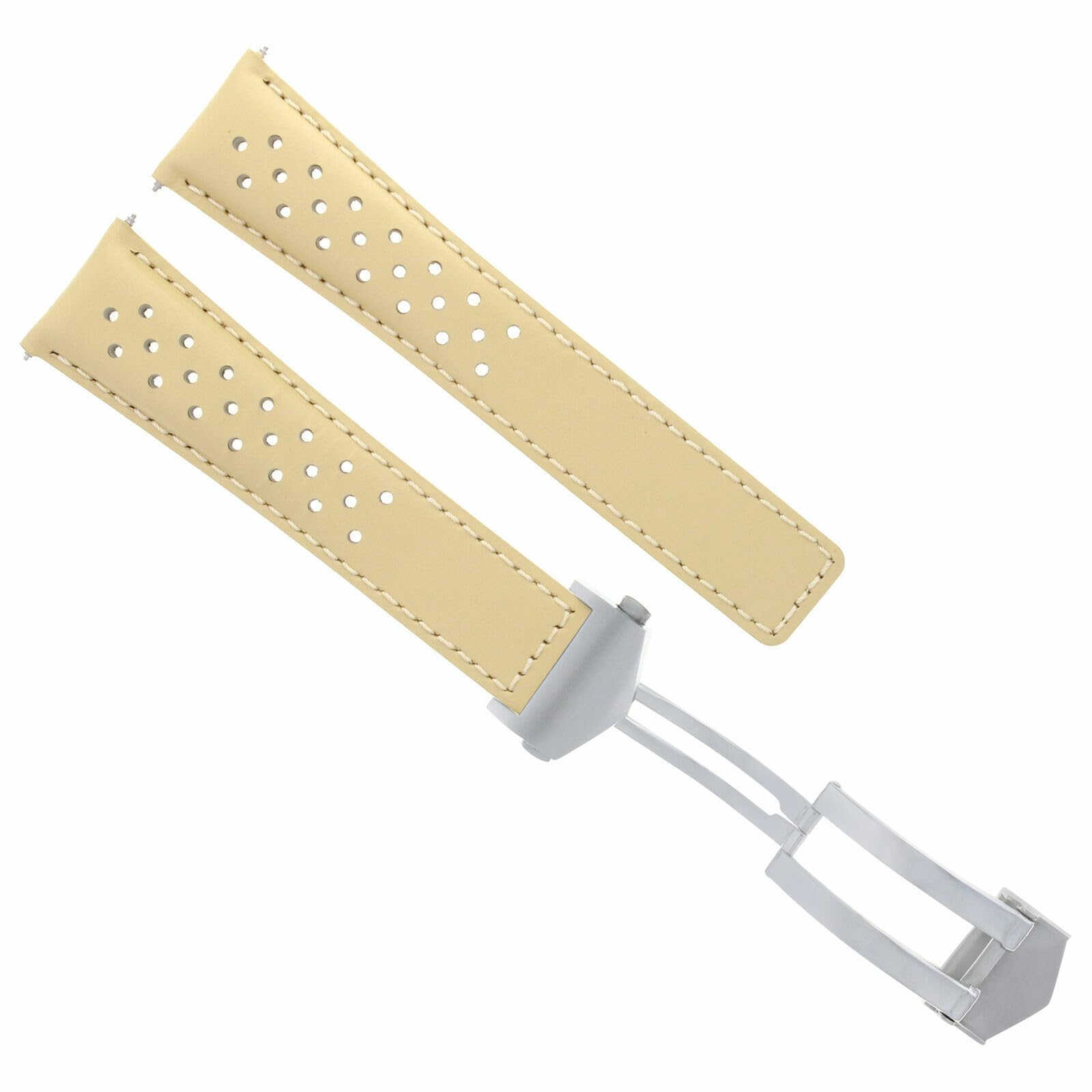 22mm Beige Genuine Leather Watch Band Strap for Tag Heuer Monaco & Carrera 1887 - Quick Release Clasp | Replacement Watch Strap for Men, Business & Casual Wear