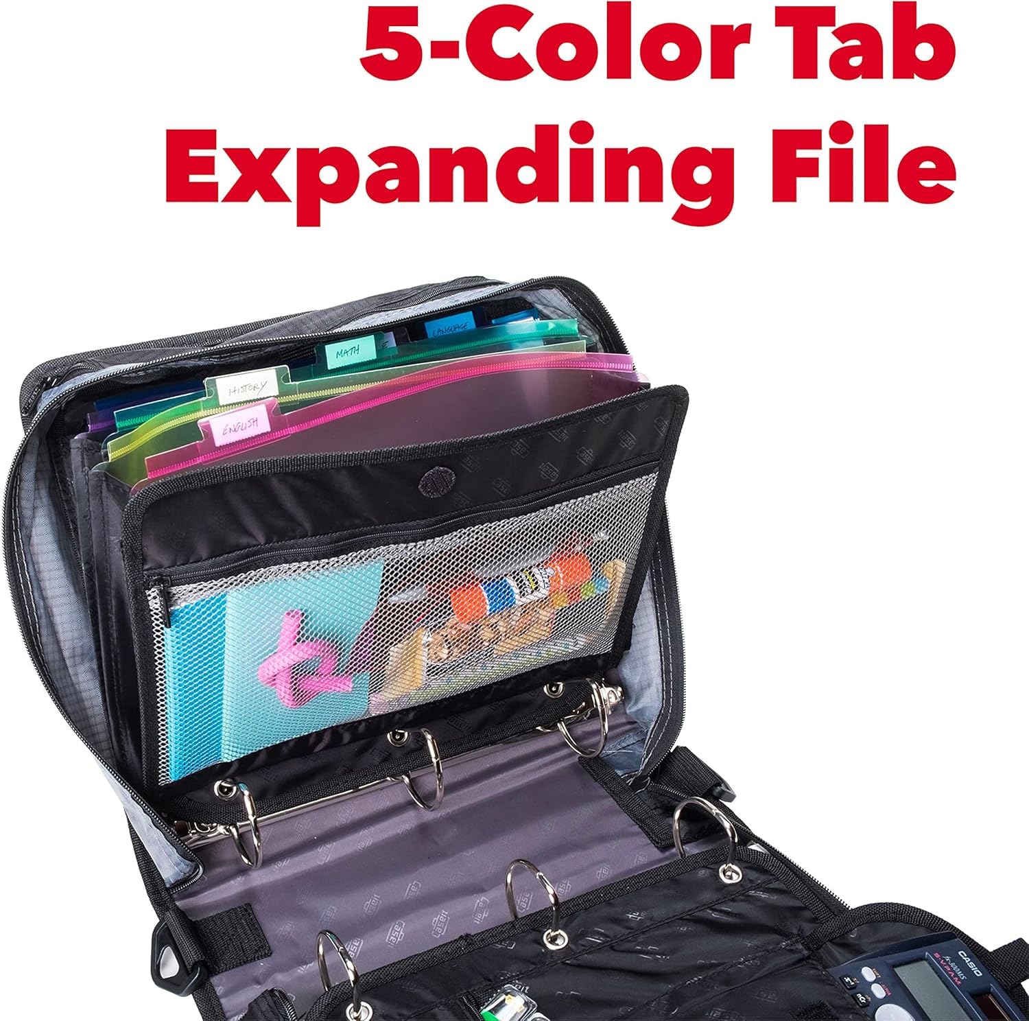 Case-it The Dual 2.0 Zipper Binder Backpack - 6 Pack Black - 800 Sheet Capacity with 5 Subject File Folder & Multiple Pockets - Includes Shoulder Strap & 2 Inch D-Rings - Perfect for School, College, Office & Travel Organization