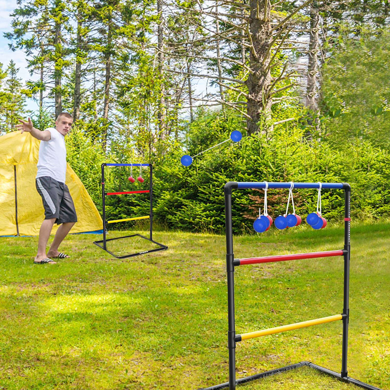 Premium Ladder Toss Outdoor Game Set - 6 Weighted Bolos, Carrying Case & Sand-Weighted PVC Pipes for Backyard, Beach, Tailgating & Family Fun - Perfect for Adults & Kids - Indoor/Outdoor Ladder Ball Game