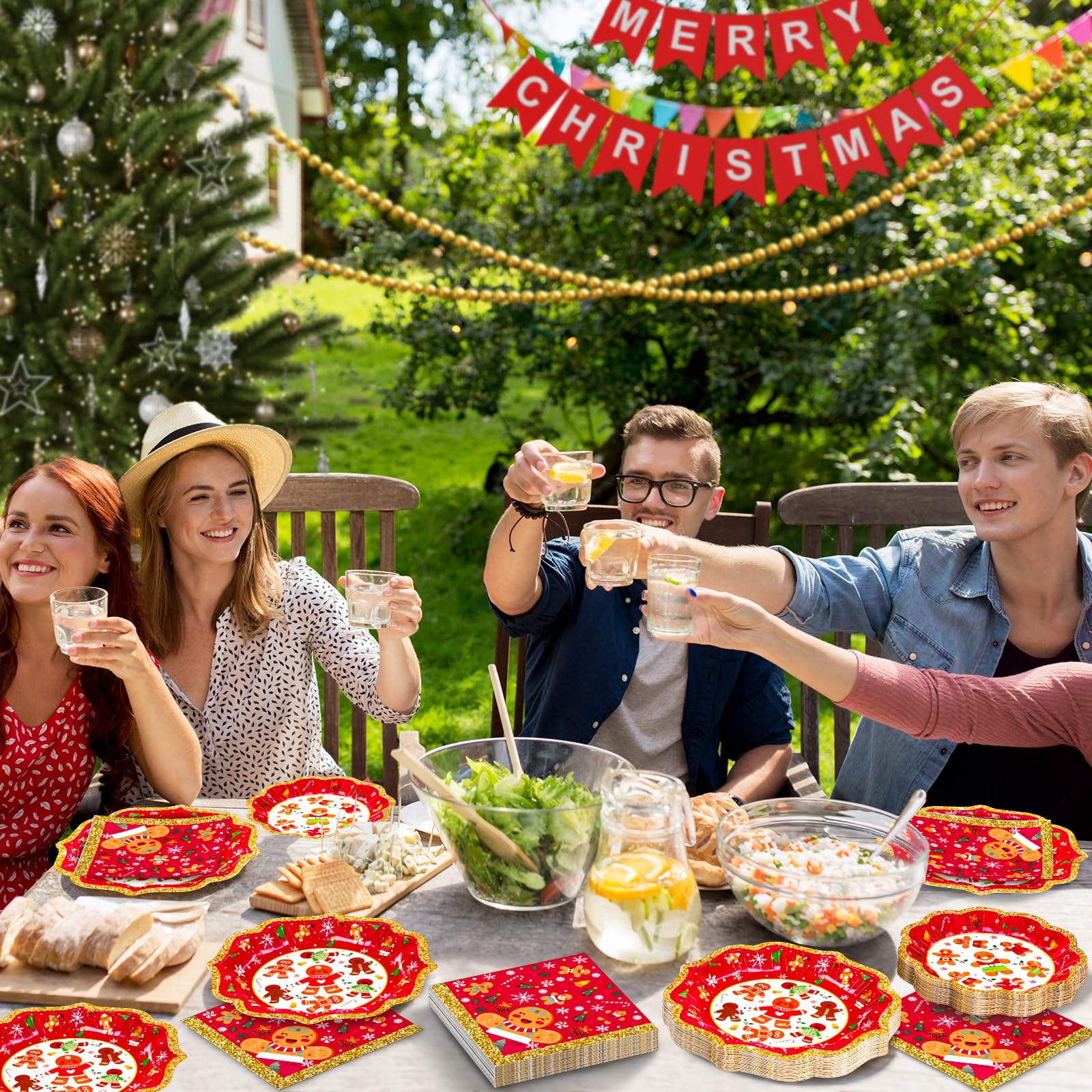 150pcs Christmas Gingerbread Party Tableware Set - Dinner Plates, Dessert Plates & Napkins for Holiday Gatherings | Xmas Party Supplies for Kids & Adults | Perfect for December Celebrations, Family Dinners & Christmas Festivities
