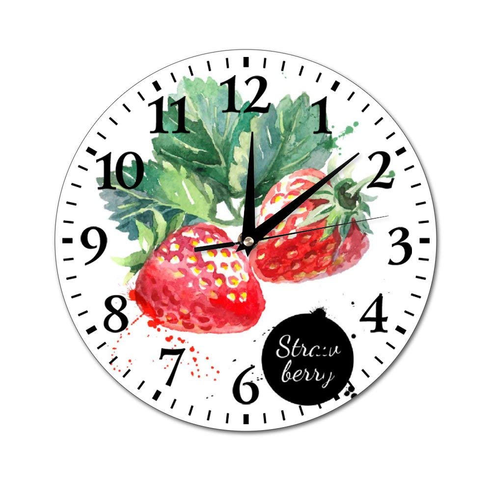 Watercolor Strawberry Round Glass Wall Clock - Vintage Kitchen, Office & Home Decor - Perfect for Farmhouse, Retro & Modern Interiors