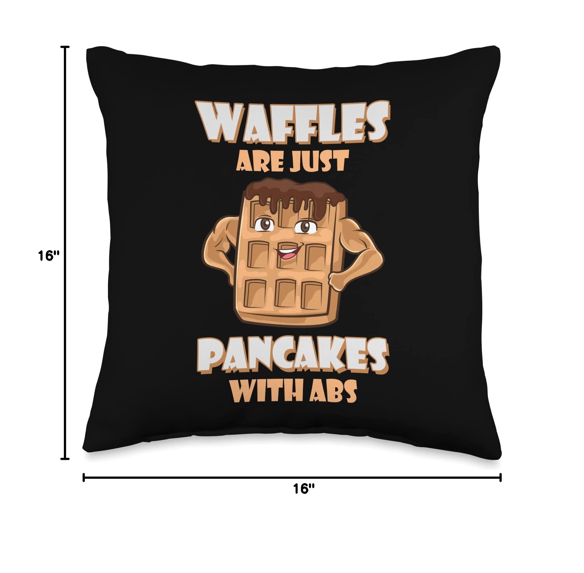 Funny Waffle Throw Pillow - Pancakes With Abs Joke Pun - Couch Decor, Gift for Food Lovers, Home & Office Humor