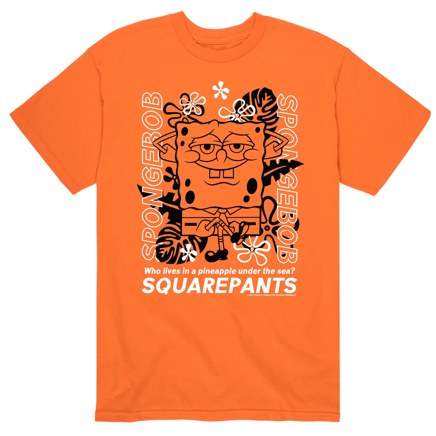 Spongebob Squarepants Tropical Graphic T-Shirt for Men - Soft Cotton Short Sleeve Tee - Casual Summer Beachwear & Funny Cartoon Outfit