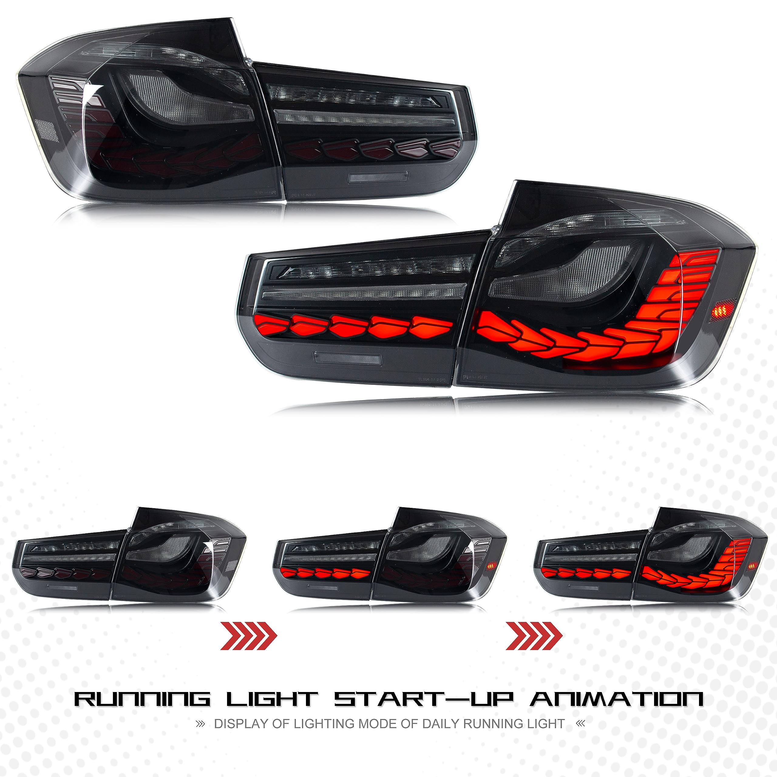 2012-2018 BMW F30 F35 F80 M3 LED Tail Lights with Sequential Turn Signals & Start Up Animation - Smoked Rear Lamp Assembly for Enhanced Style & Safety - Perfect for Night Driving & Car Customization