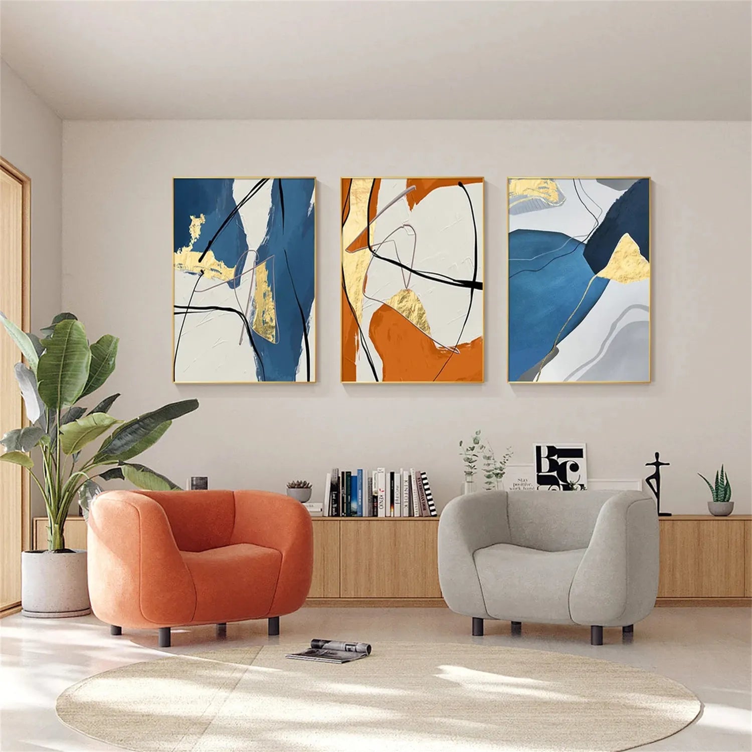 Abstract Wall Art Set of 3 - Modern Canvas Paintings for Living Room Decor | #AB224 | Perfect for Home, Office & Gift Giving