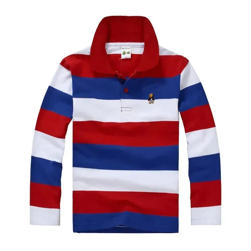 Kids Striped Polyester Polo Shirt - Comfortable & Stylish Casual Wear for School, Playdates & Family Outings