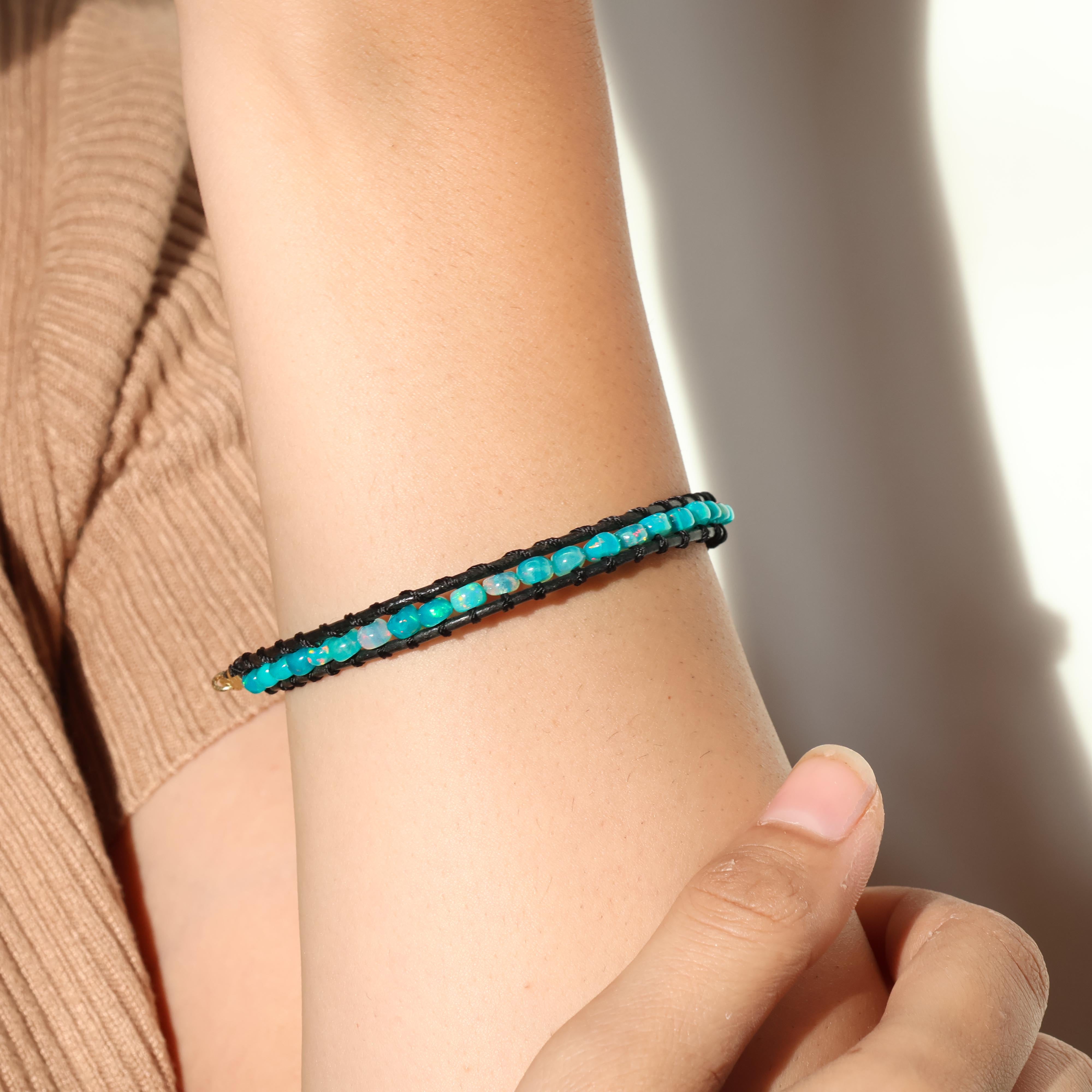 Natural Paraiba Opal Black Rope Beaded Bracelet with Smooth Beads - Elegant Boho Jewelry for Women, Perfect for Parties, Weddings & Everyday Wear