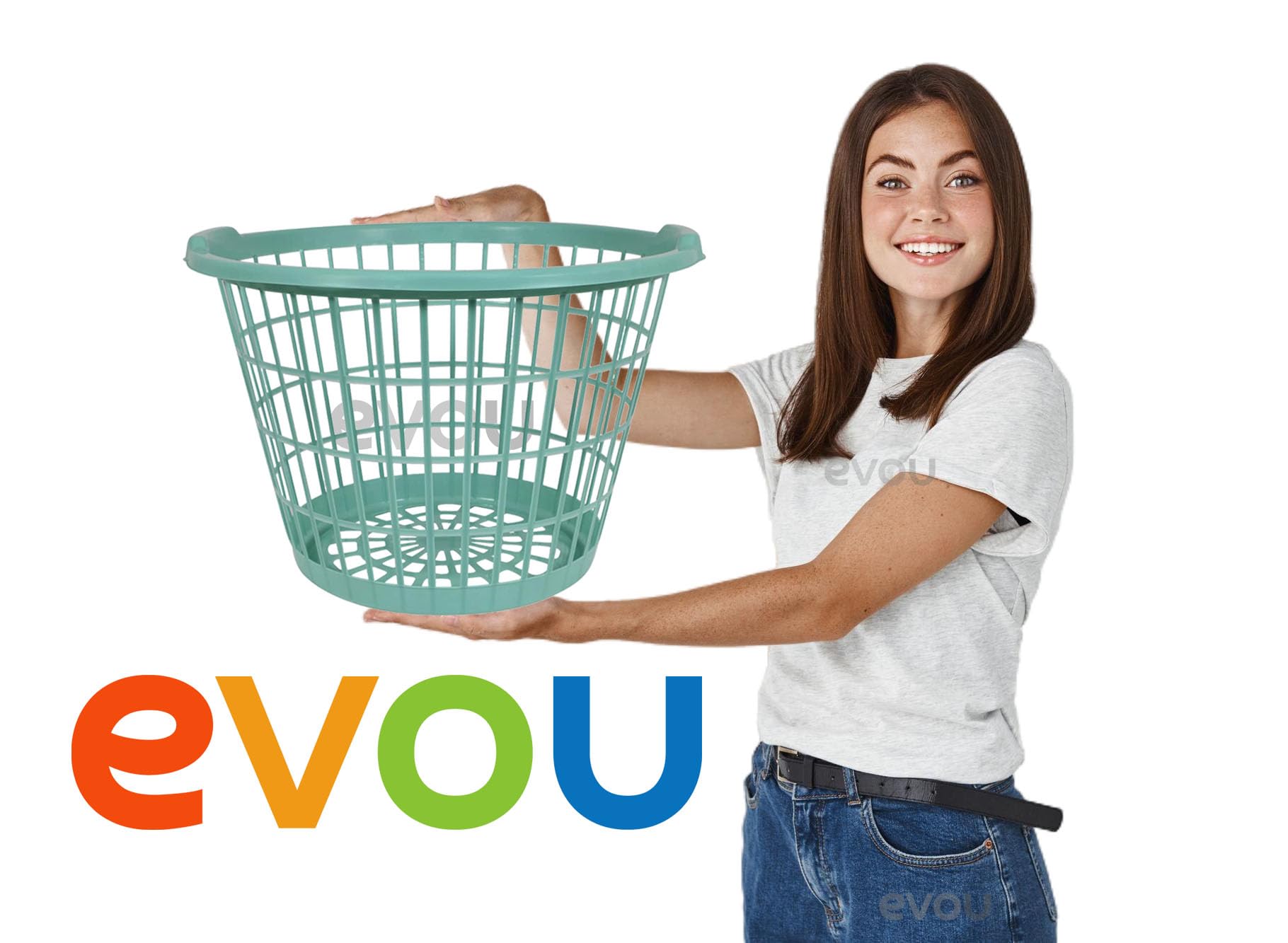 Evou Set of 4 Lightweight Plastic Laundry Baskets - 1 Bushel Capacity for Clothes, Towels & Storage | Multi-Purpose for Kids Toys, Baby Items & Garden Use | White & Other Color Options Available