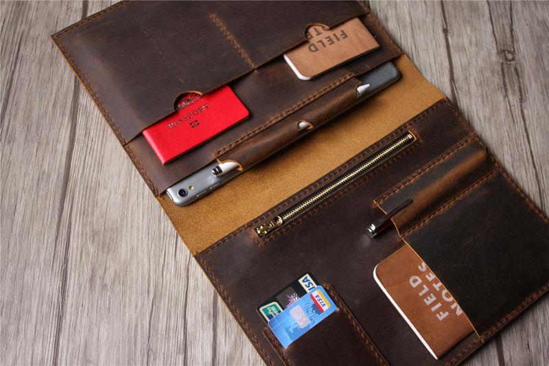 Premium Embossed Brown Leather Portfolio Folder for Men - Professional Document Organizer for Business, Office & Meetings