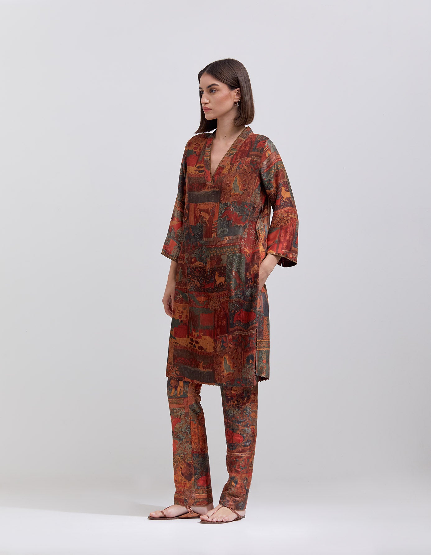 Elegant Boot Cut Trousers - Premium Silk Brocade Fabric in Terracotta Color | Perfect for Office Wear, Evening Events & Special Occasions