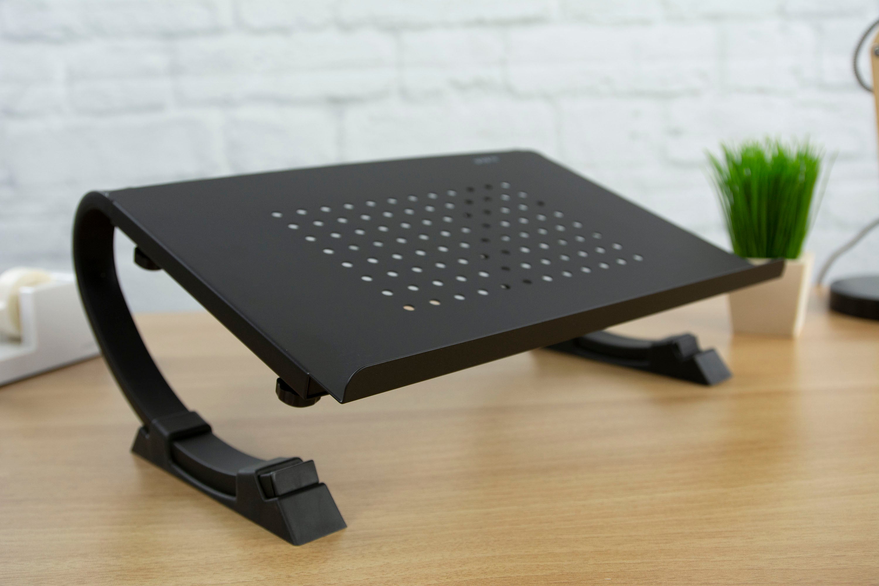 Ergonomic Black Laptop Stand for Desk - Adjustable Height & Angle, Portable Computer Riser for MacBook, Notebook, iPad - Perfect for Home Office, Workstation & Gaming Setup