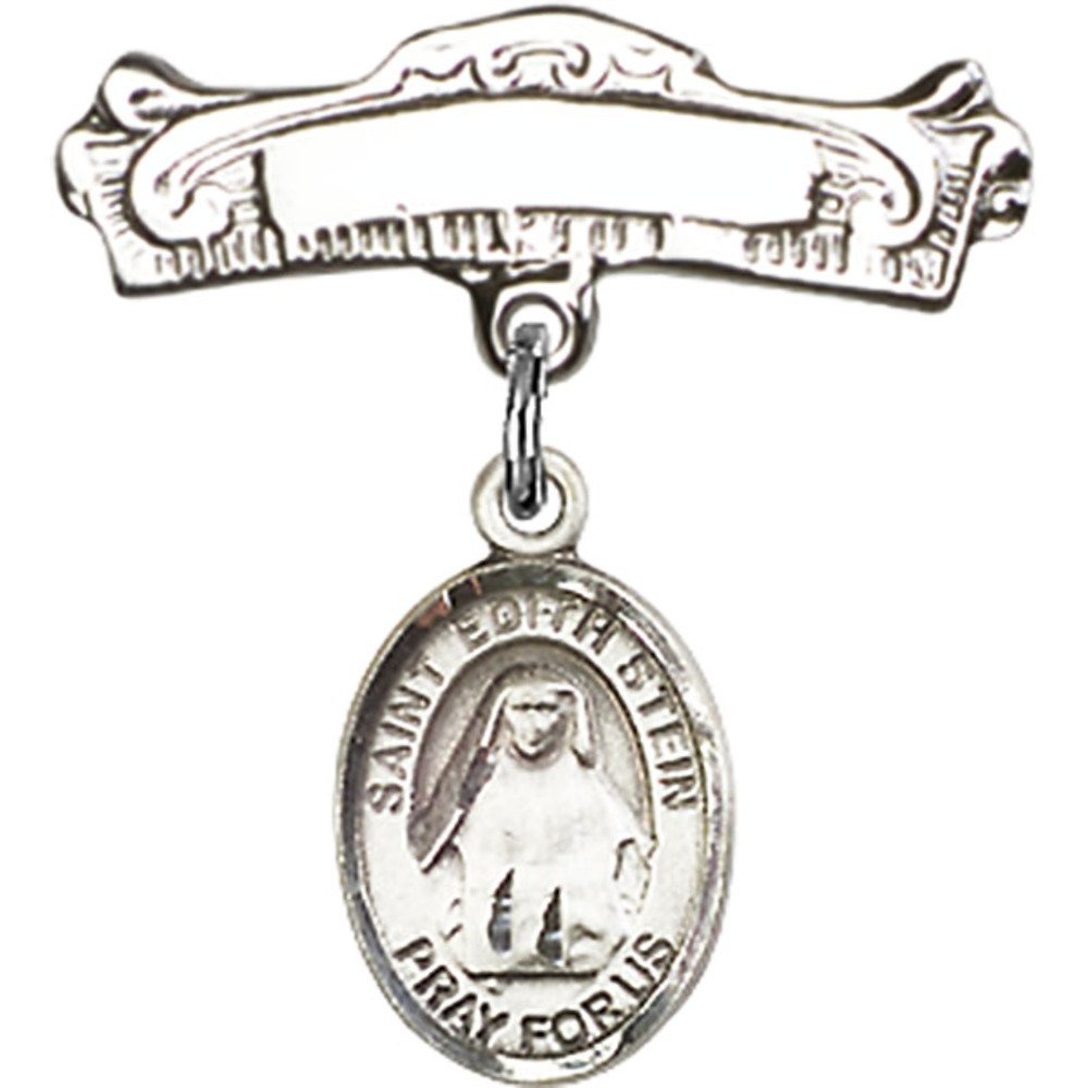Sterling Silver Baby Badge with St. Edith Stein Charm - 7/8