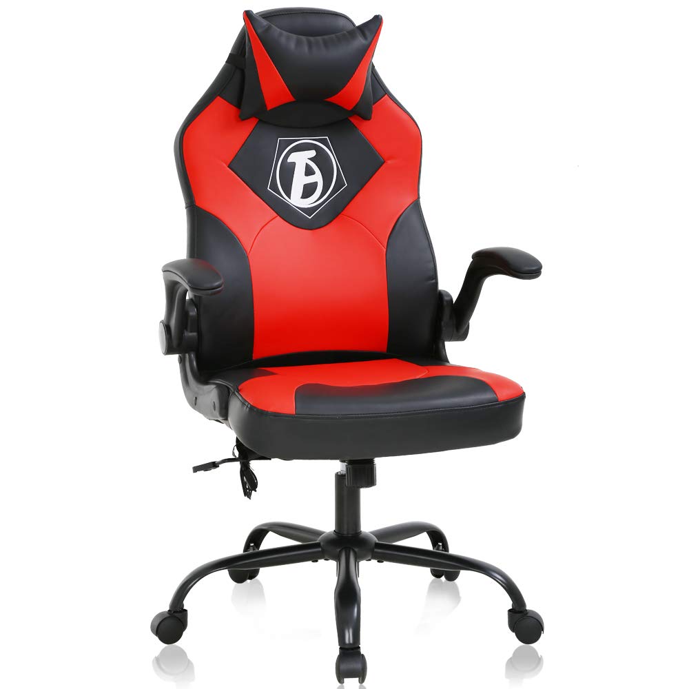 Ergonomic Gaming & Office Chair - High Back PU Leather PC Racing Chair with Lumbar Support, Flip-up Arms & Headrest - Adjustable Swivel Executive Chair for Men & Women - Perfect for Home Office, Gaming Setup & Workstation
