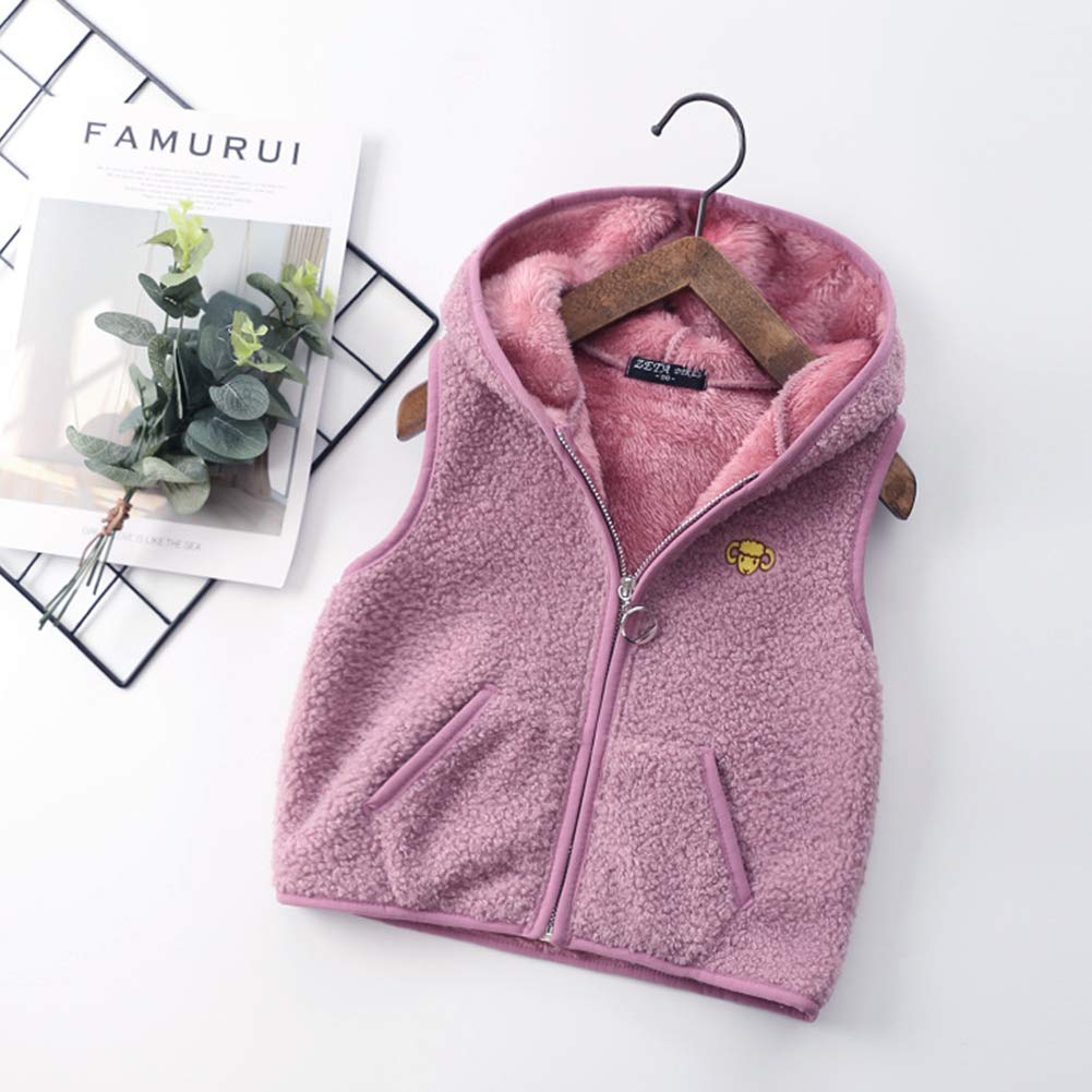 Happy Cherry Girls Reversible Polar Fleece Vest - Cartoon Zipper Hooded Waistcoat for Winter Outdoor Activities and Casual Wear