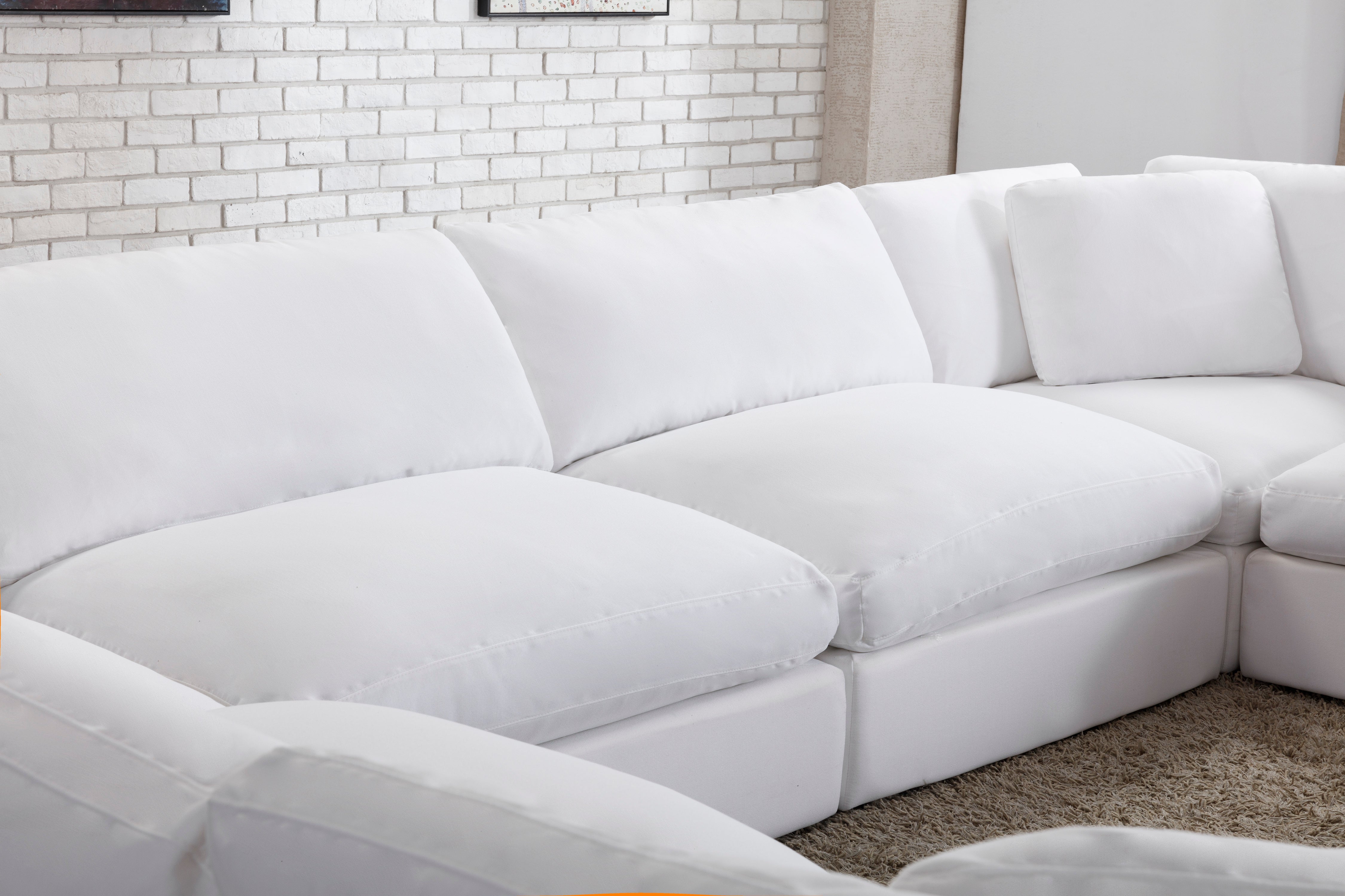 Rivas Contemporary Feather Fill 7-Piece Modular Sectional Sofa with Ottoman in White - Perfect for Living Room, Lounge & Family Room Comfort