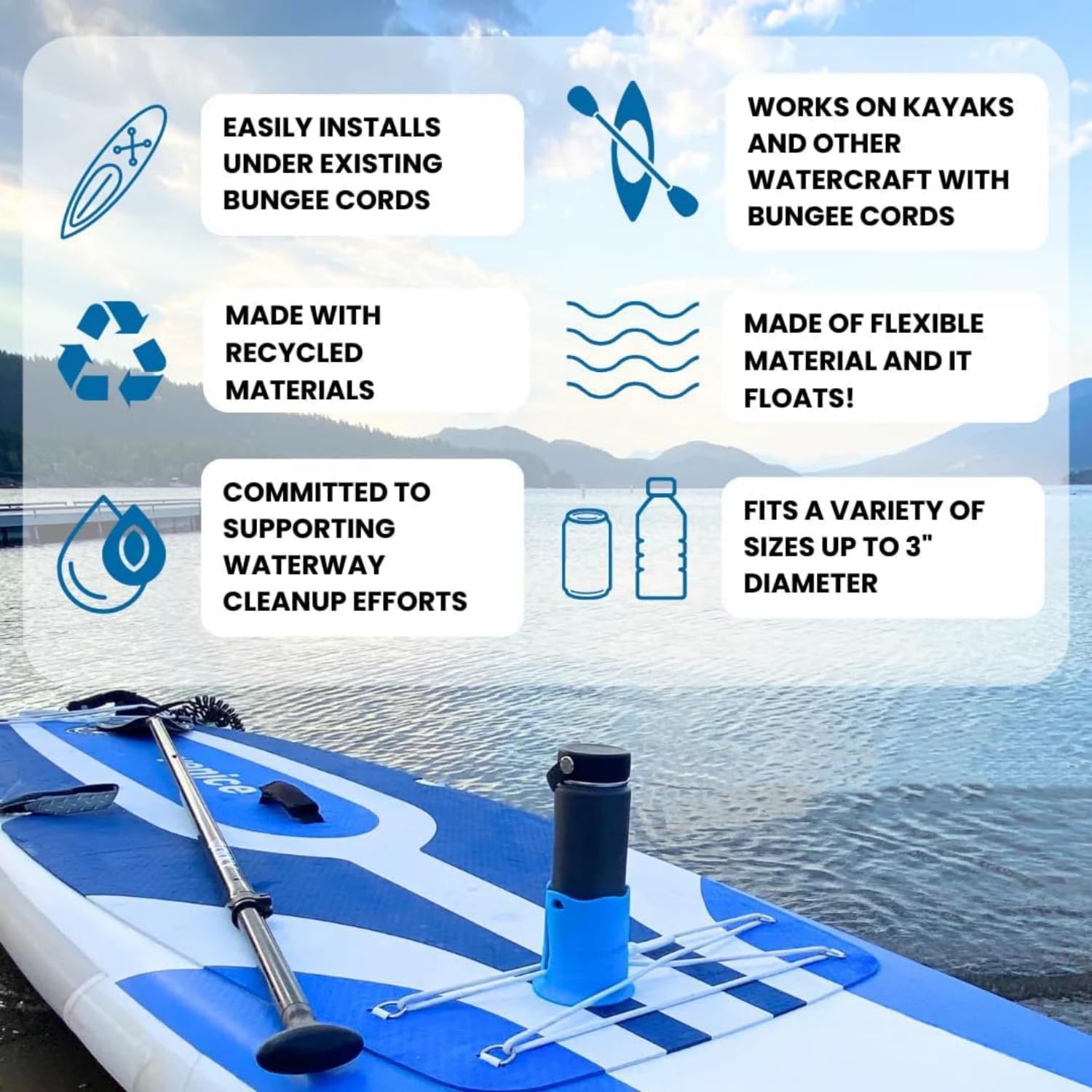 2 Pack Kayak Flexible Silicone Drink Holder - Anti-Spill Paddle Board Cup Holder, TPR Material Water Bottle Holder for Kayaking, SUP, Fishing & Outdoor Activities | Perfect for Camping, Boating and Beach Adventures