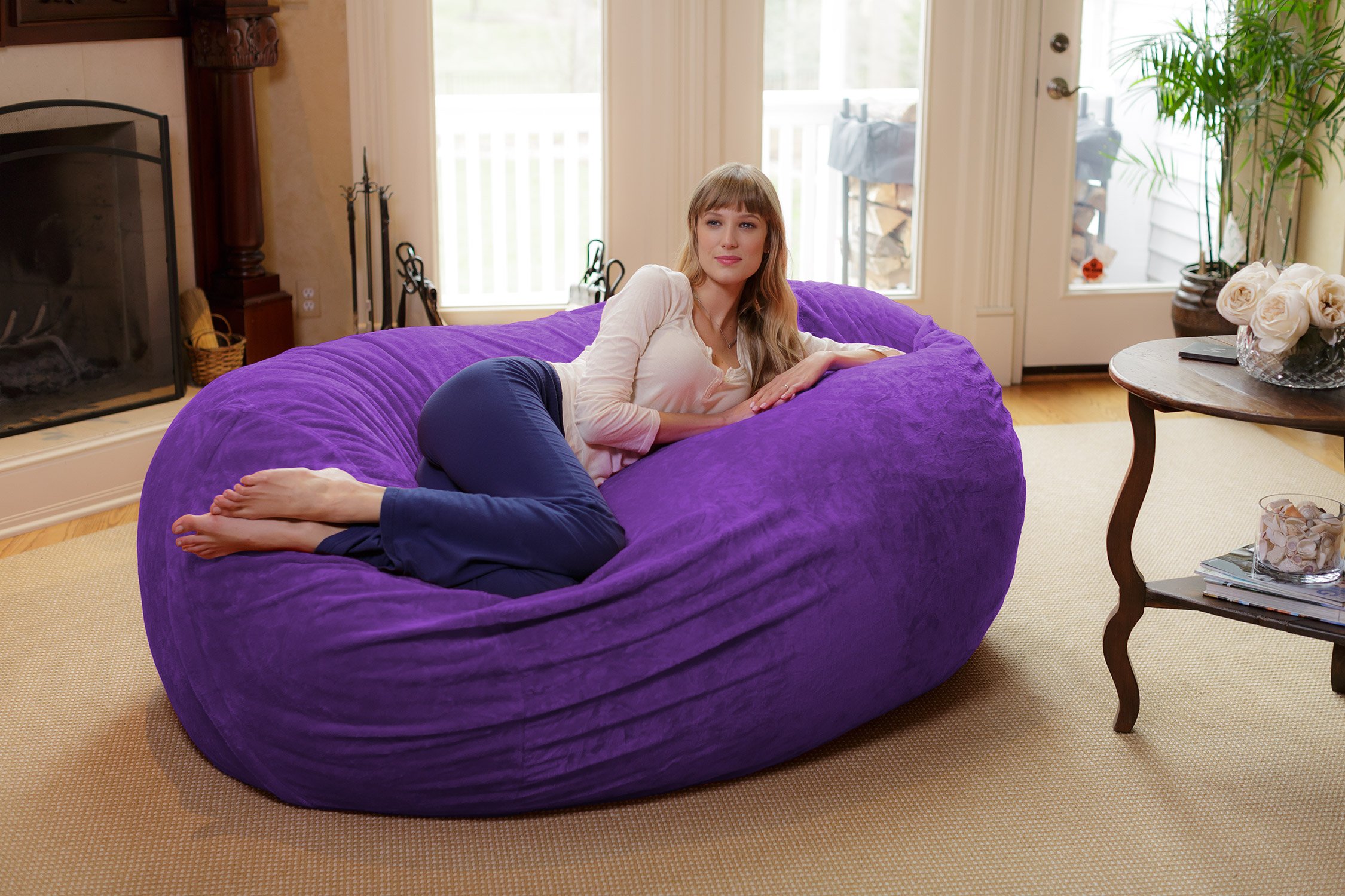 Chill Sack 6' Memory Foam Bean Bag Chair - Giant Lounger with Soft Microfiber Cover, Purple Furry (Perfect for Gaming, Movie Nights & Dorm Room Relaxation)