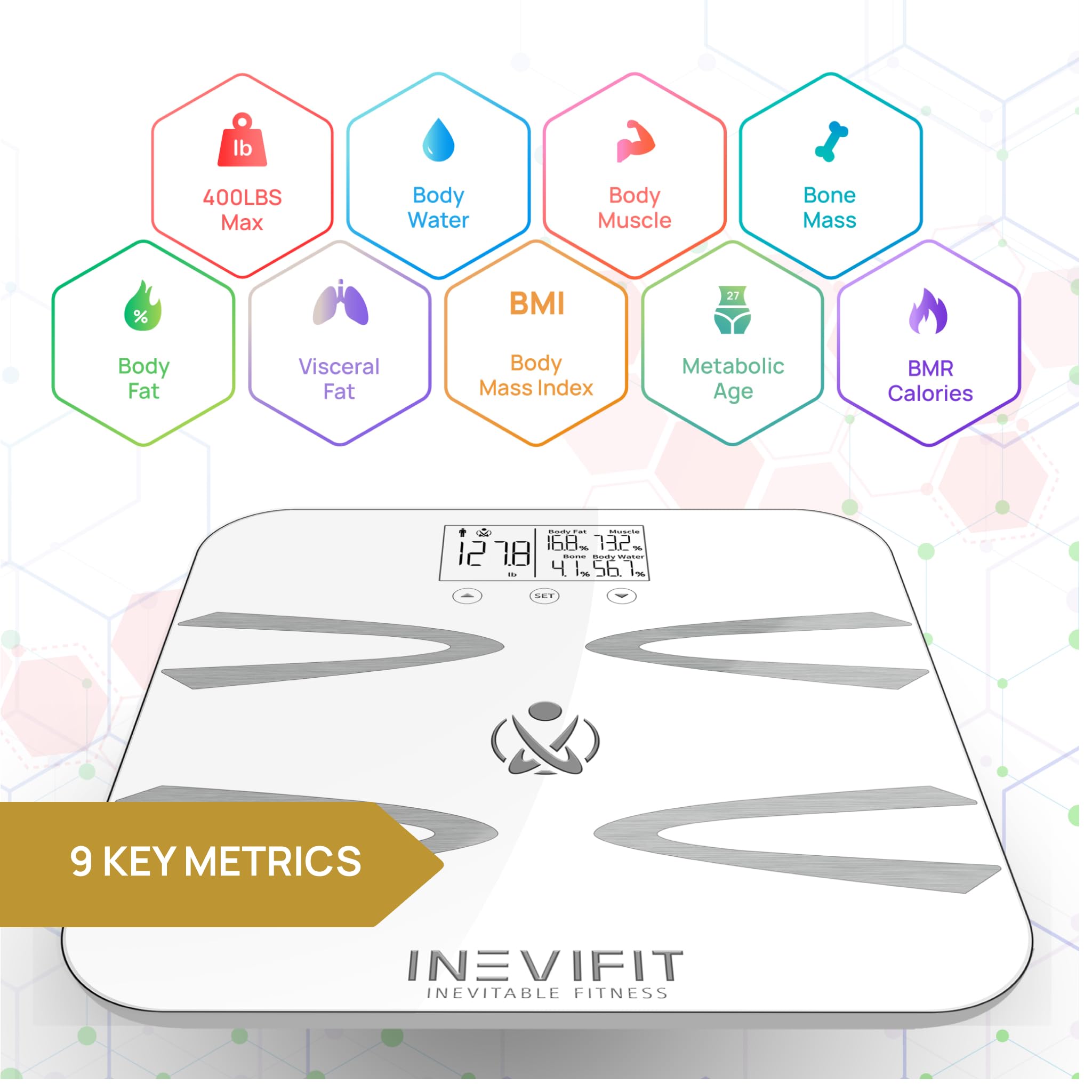 Inevifit Smart Body Fat Scale & Digital Food Scale Bundle - Bluetooth BMI Weight Scale with Body Composition Analyzer & Precision Kitchen Scale for Nutrition Tracking - Ideal for Home Gym & Meal Prep (Batteries Included)