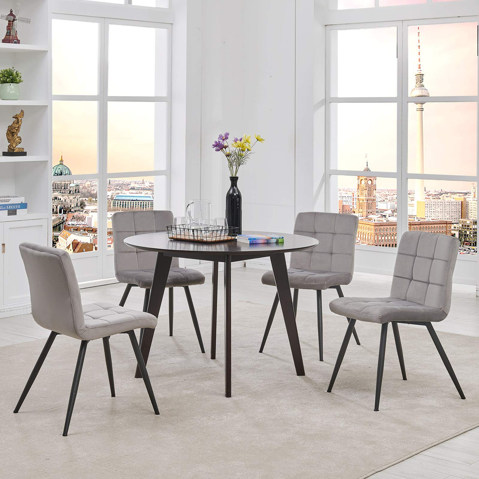 DUHOME Velvet Dining Chairs Set of 4 - Mid Century Modern Upholstered Chairs with Sturdy Metal Legs, Accent Side Chairs for Living Room, Kitchen, Bedroom & Vanity (Grey) - Perfect for Dining, Reading & Home Decor
