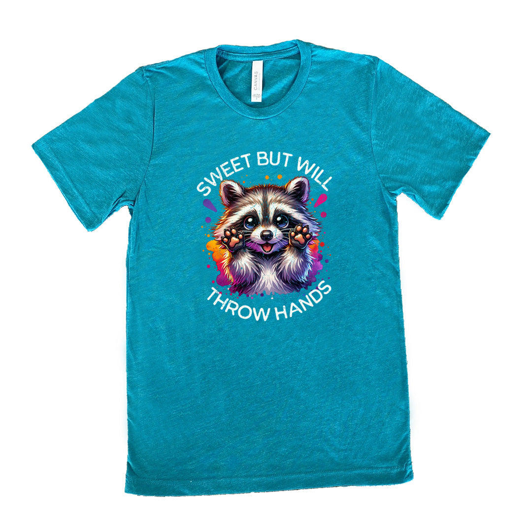 Sweet But Will Throw Hands Unisex T-Shirt - Funny Sarcastic Tee for Men & Women - Perfect for Casual Wear, Gifts, and Parties