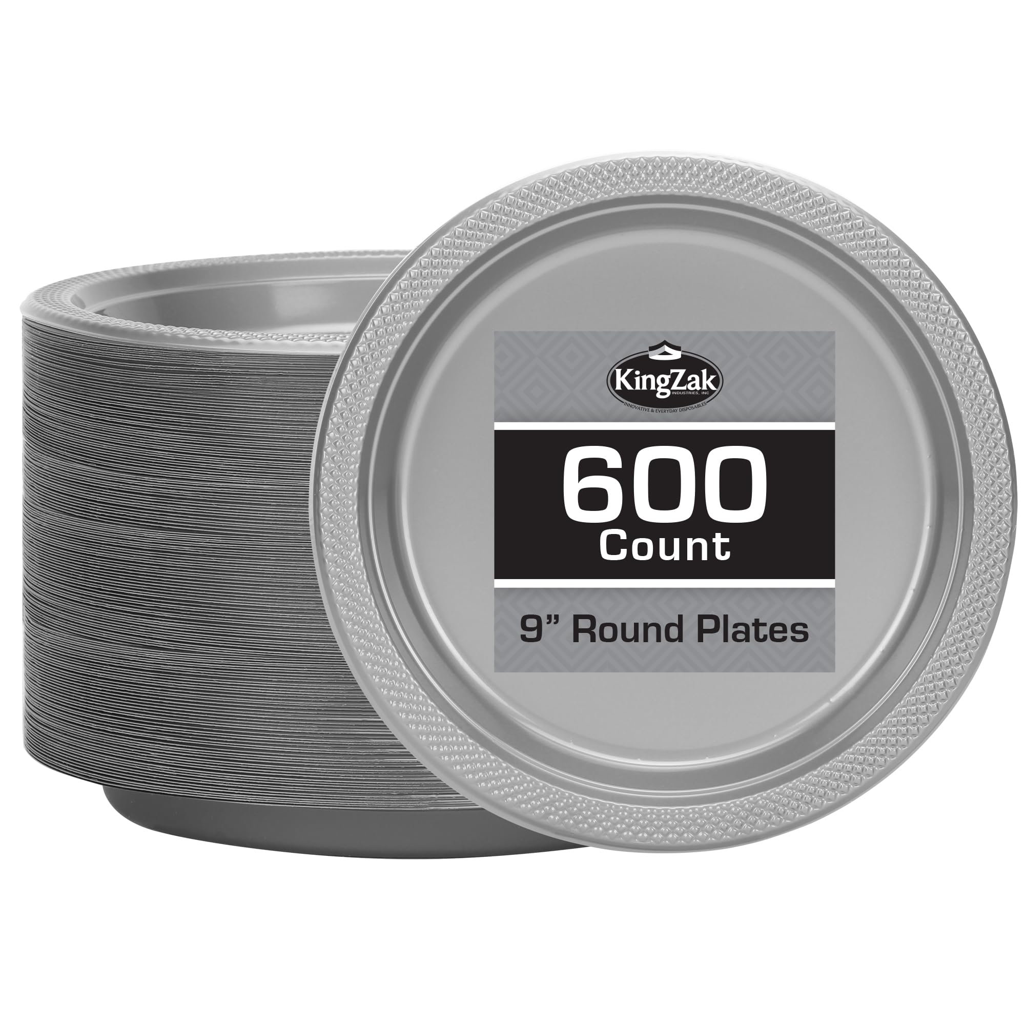 Hanna K. Signature 9 Inch Silver Plastic Plates - 600 Count Disposable Round Party Plates for Weddings, BBQs, Birthdays & Desserts - Elegant & Durable for Any Celebration