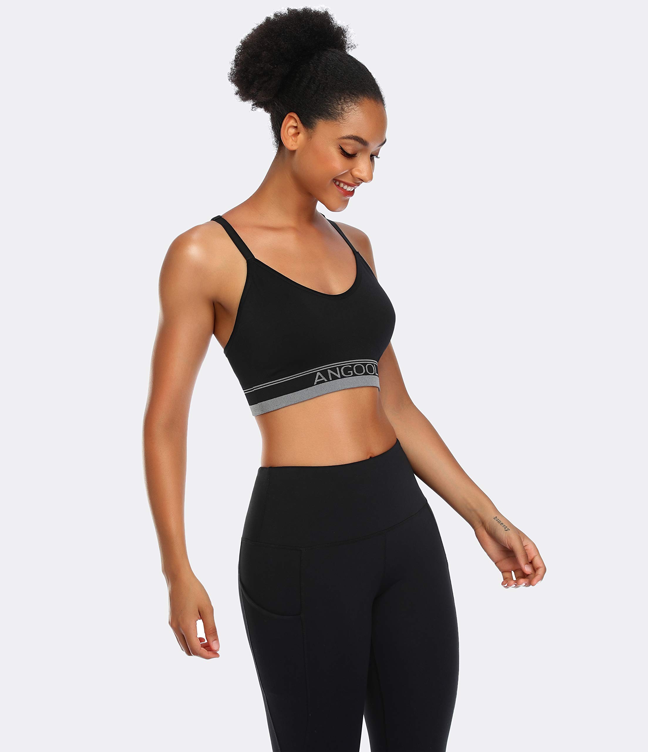 ANGOOL Women's Longline Sports Bra - Medium Support Wire-Free Yoga Bra with Adjustable Straps & Removable Padding - Perfect for Gym, Running, Yoga & Everyday Wear