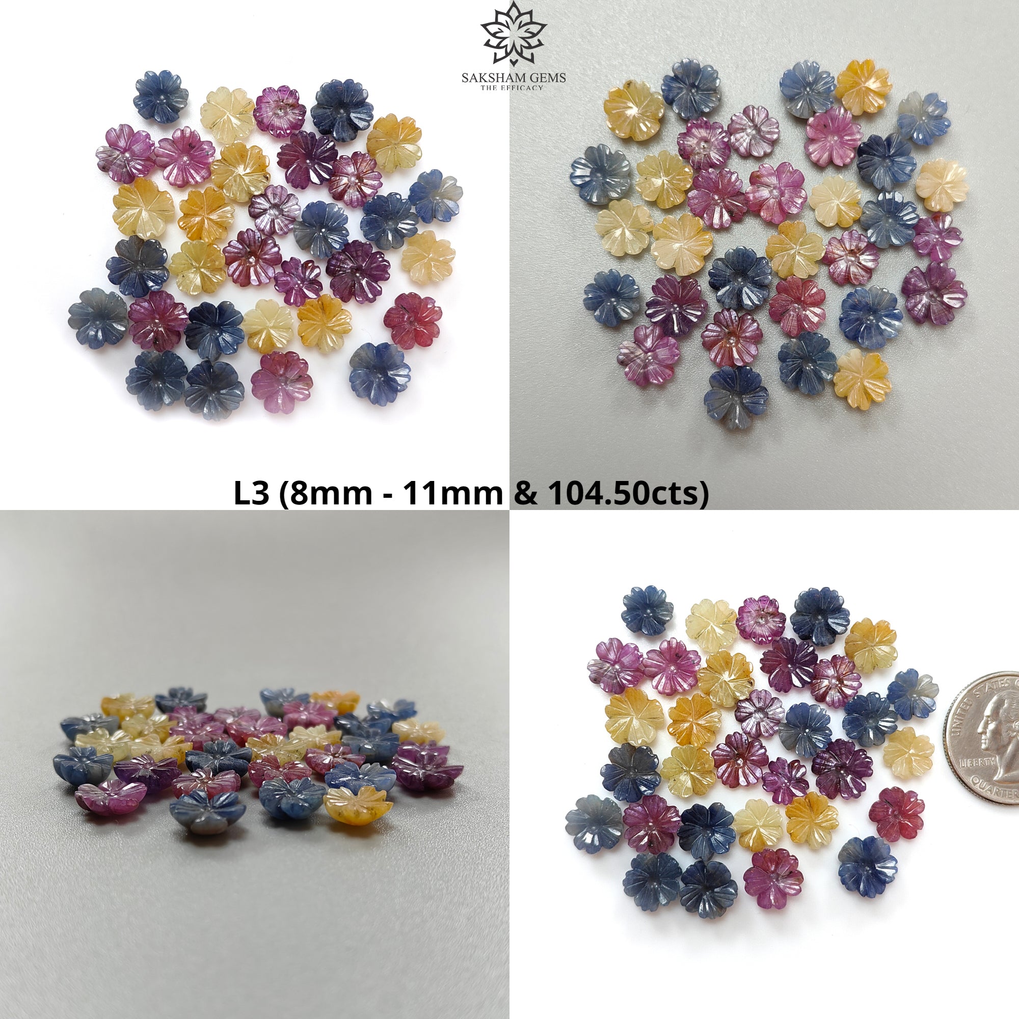 100% Natural Multi Sapphire Gemstone Flower Carving - Hand Carved Jewelry Making Supplies for Necklaces, Rings & DIY Crafts | Perfect for Bohemian Style Accessories & Gift Giving