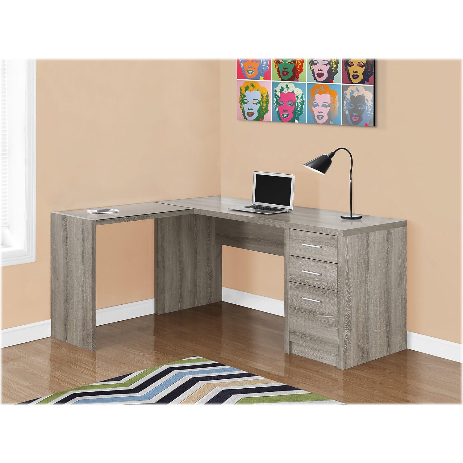 Monarch Specialties Dark Taupe Corner Computer Desk with Tempered Glass - 60