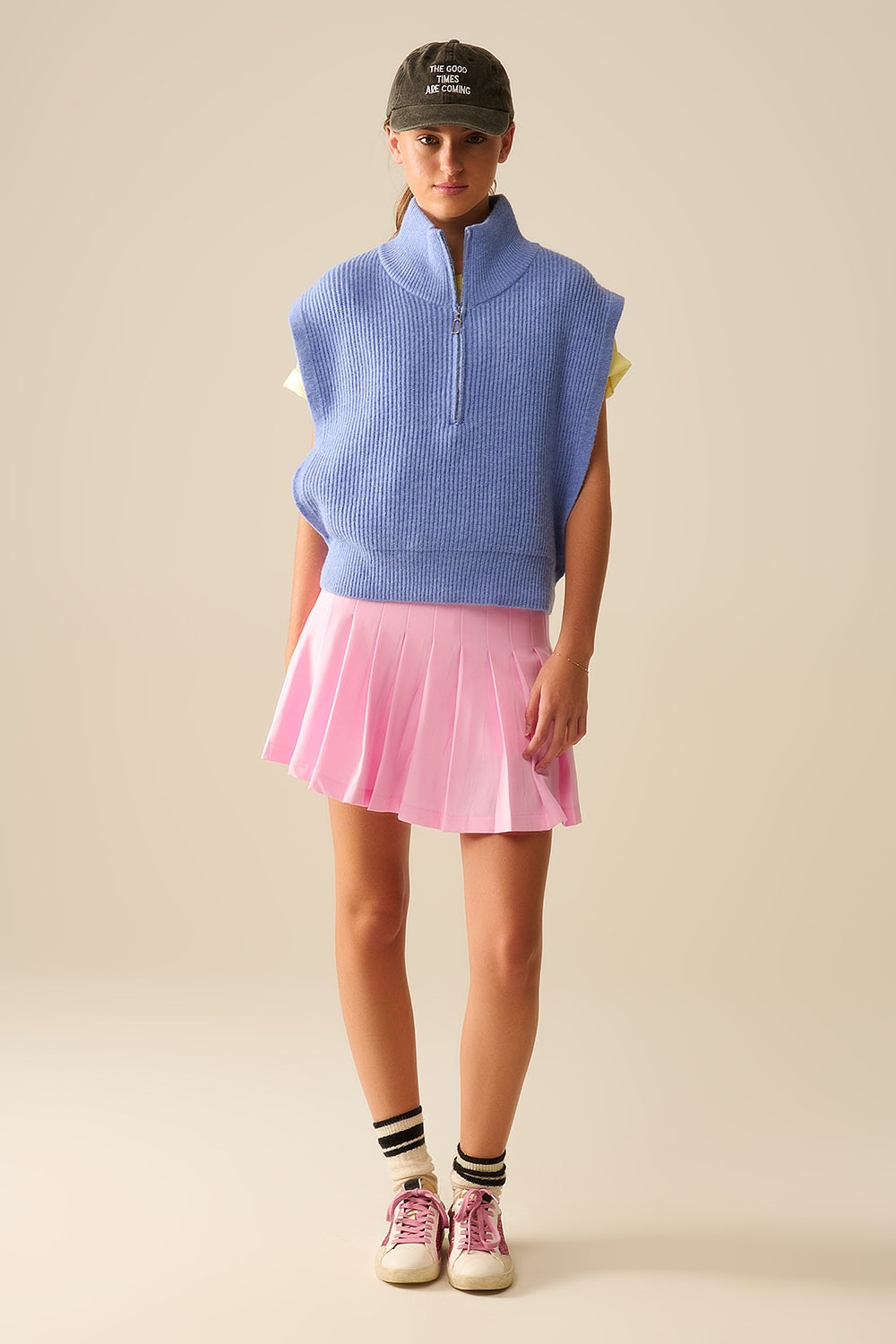 Men's Half-Zip Knit Sweater with Funnel Neck & Wide Armholes - Blue - Perfect for Casual Wear, Office & Outdoor Activities
