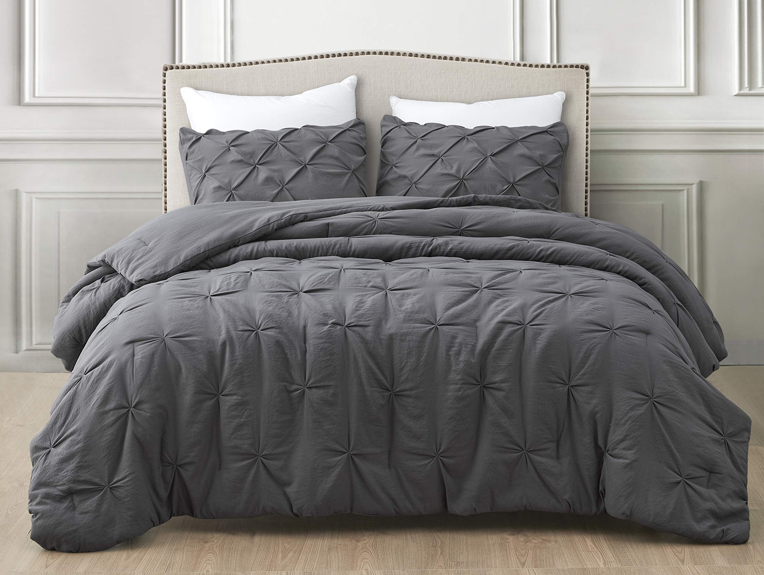 Premium Soft Cotton Comforter Set - All-Season Goose Down Alternative Pinch Pleat Duvet Insert - 500 GSM Fill Power - Ultra Soft 3-Piece Bedding Set (Twin/Twin XL, Dark Grey) - Perfect for Cozy Bedrooms, Guest Rooms & Dorm Comfort