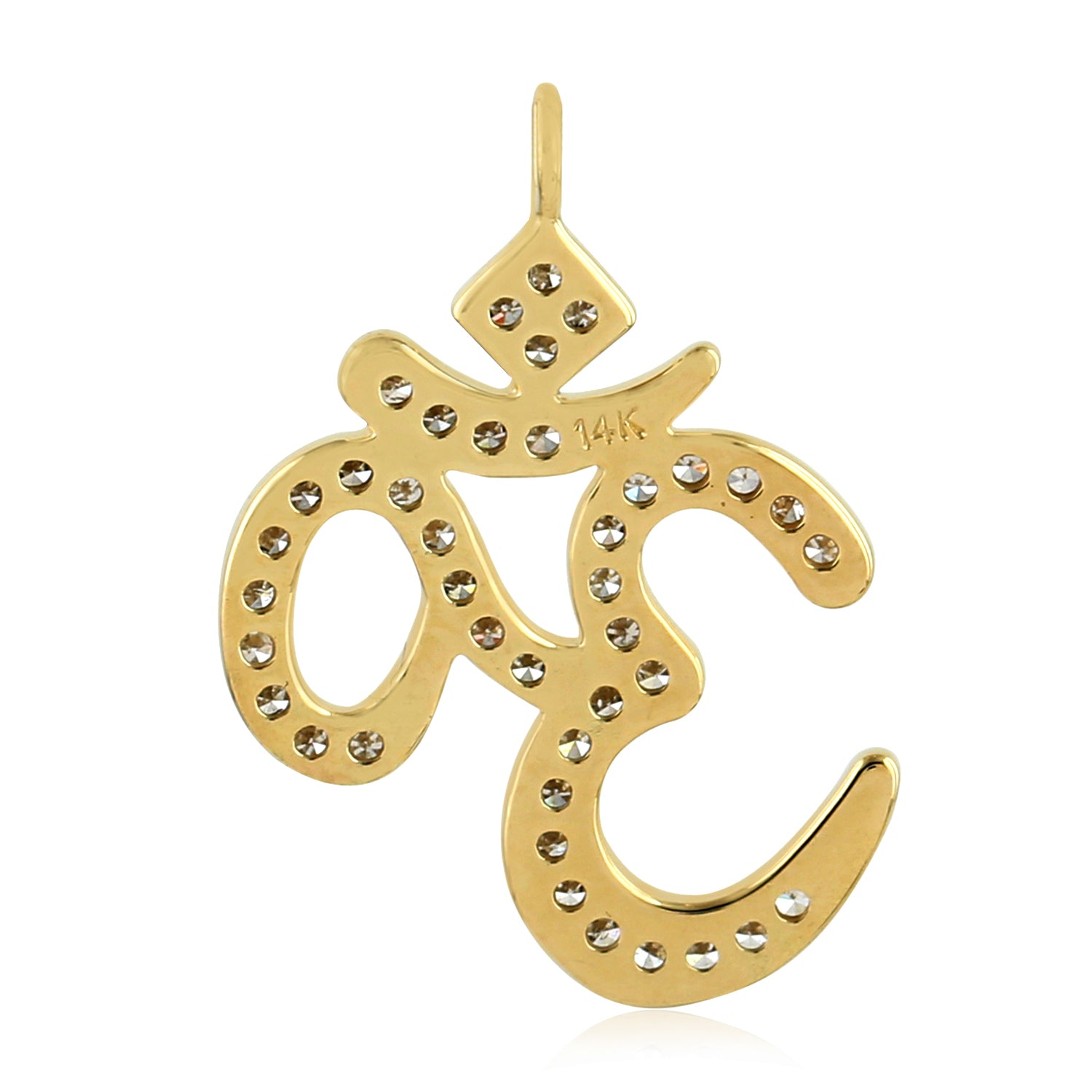 14K Yellow Gold Pave Diamond OM Religious Pendant Necklace - Elegant Spiritual Jewelry for Meditation, Yoga & Gift Giving