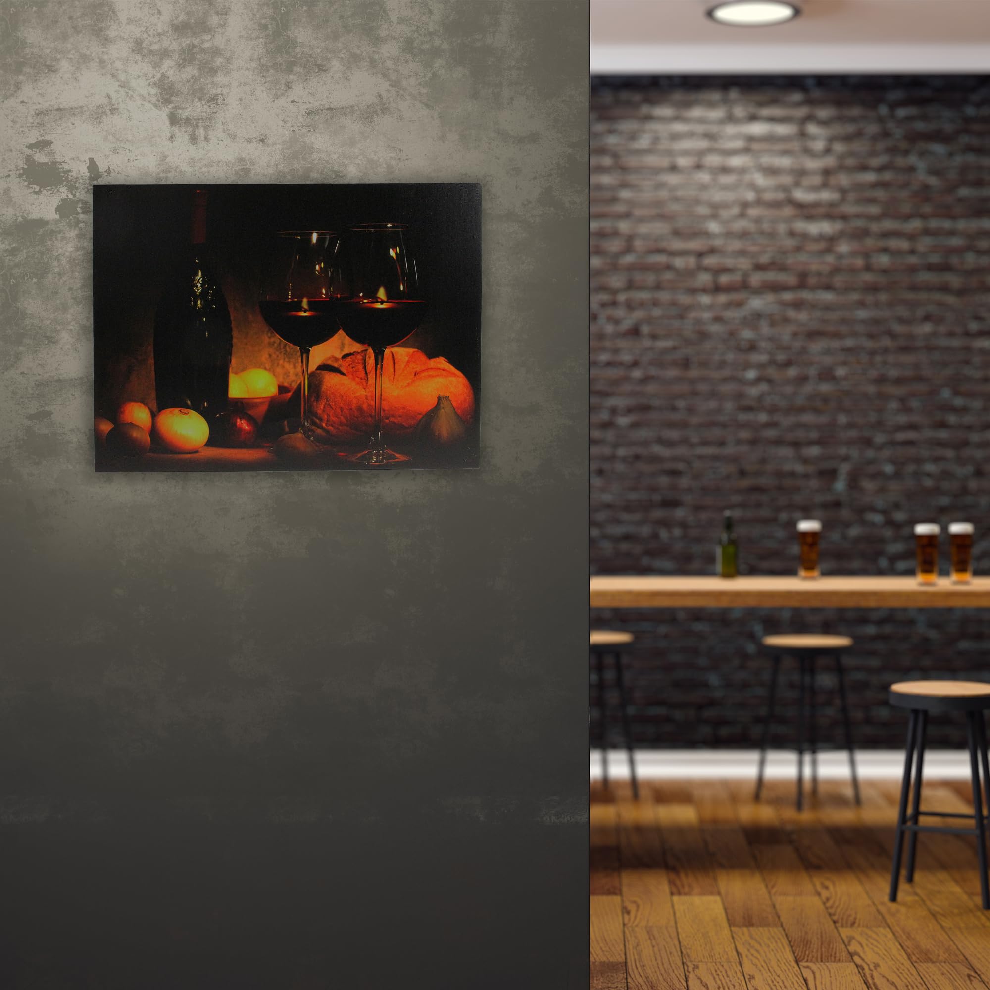 Northlight LED Flickering Wine Bread Candles Canvas Wall Art 11.75x15.75 Inches - Orange Flameless Candle Decor for Dining Room, Kitchen & Home Decor