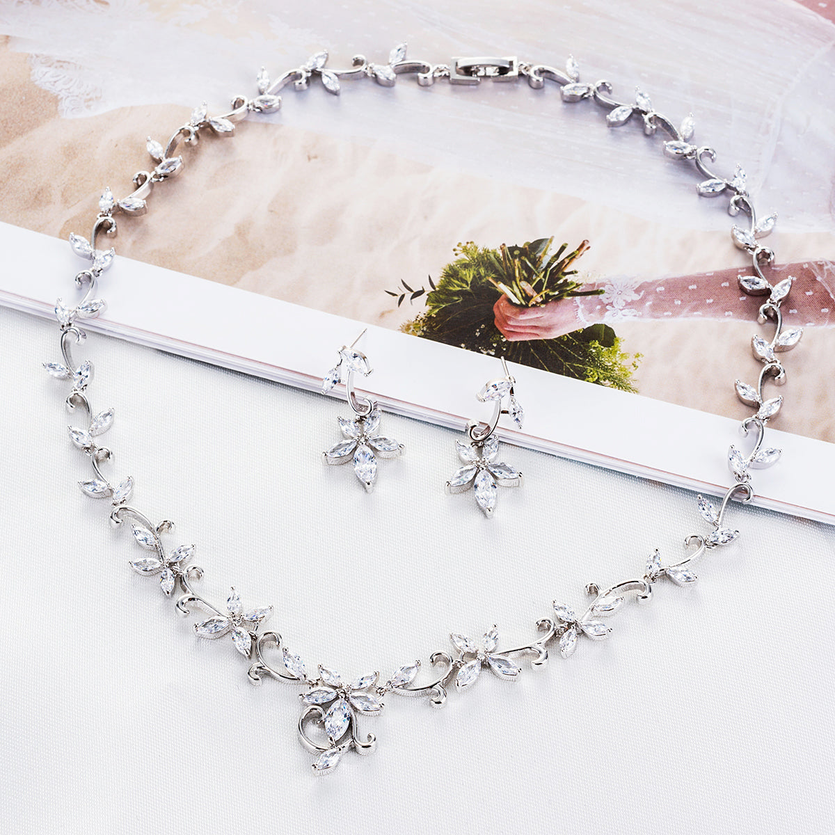Elegant Cubic Zirconia Bridal Jewelry Set - Necklace & Earrings for Weddings CN10042 | Perfect for Bridal Shower, Engagement Party & Formal Occasions