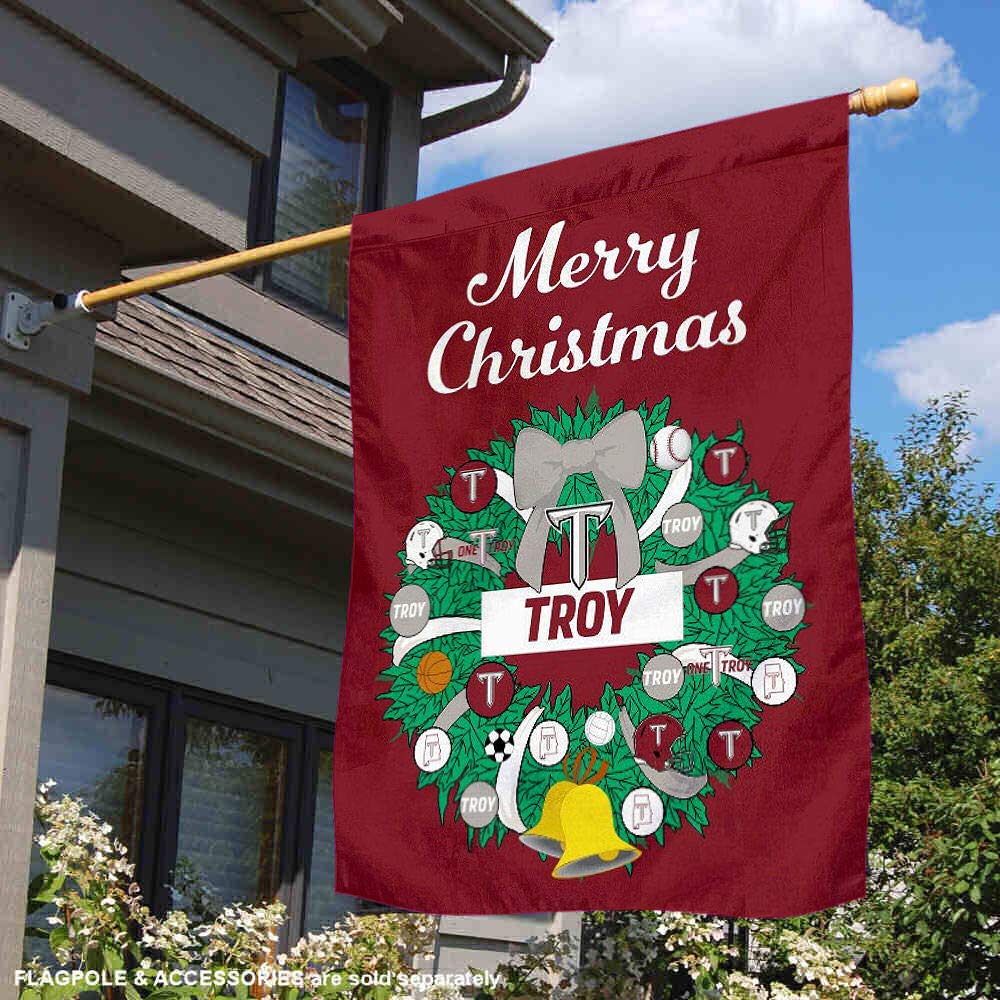 Troy Trojans Happy Holidays Christmas Banner Flag - College Team Spirit Decor for Home, Office, and Game Day Parties - Perfect for Football Season and Festive Celebrations