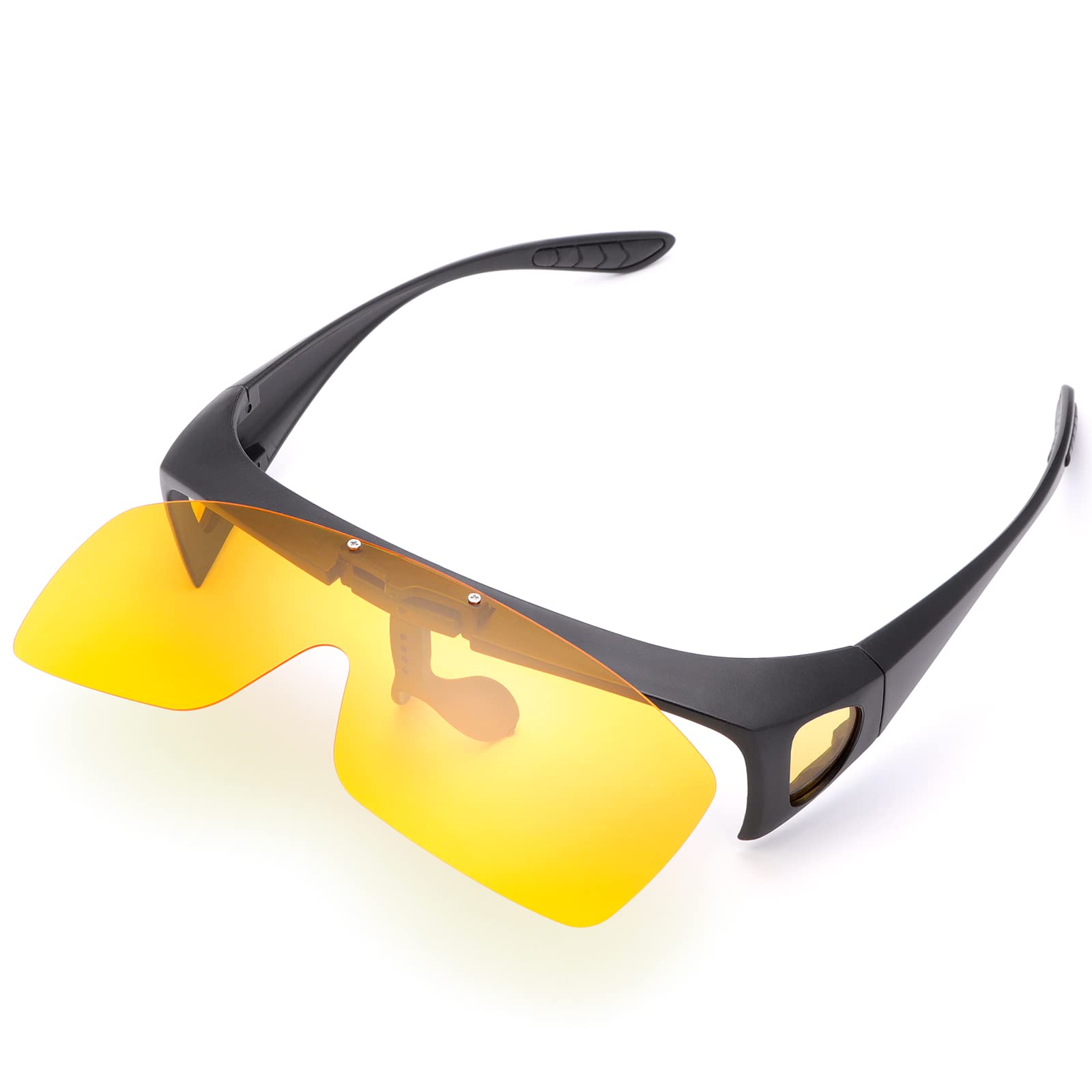 Night Vision Driving Glasses - Anti Glare Polarized Sunglasses for Men & Women, Flip Up Fit Over Prescription Glasses - Perfect for Night Driving, Cycling, and Outdoor Activities