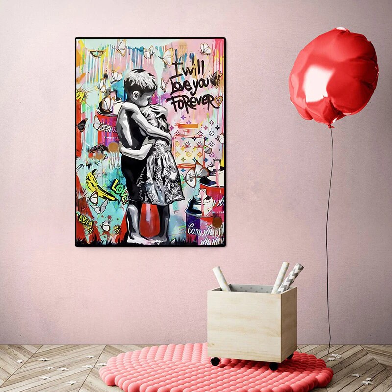 Banksy 'I Will Love You Forever' Canvas Wall Art - Unique Street Art Decor for Living Room, Bedroom & Office