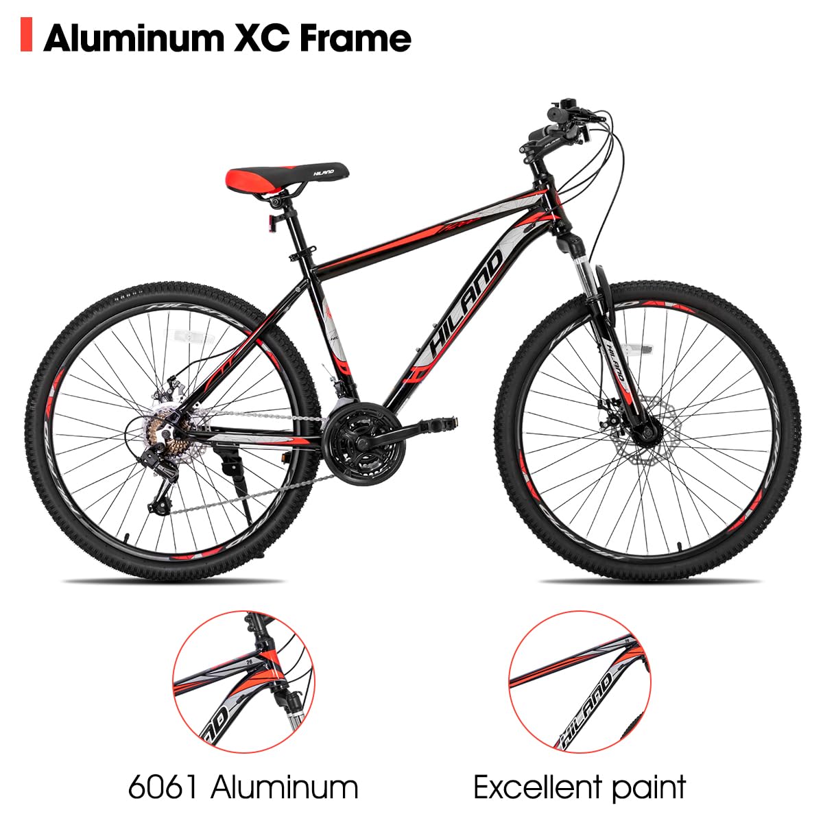 HILAND 26 Inch Mountain Bike for Men & Women - 21-Speed Drivetrain, Aluminum Frame, Disc Brakes, 3/6-Spoke Wheels | Perfect for Trail Riding, Commuting & Outdoor Adventures
