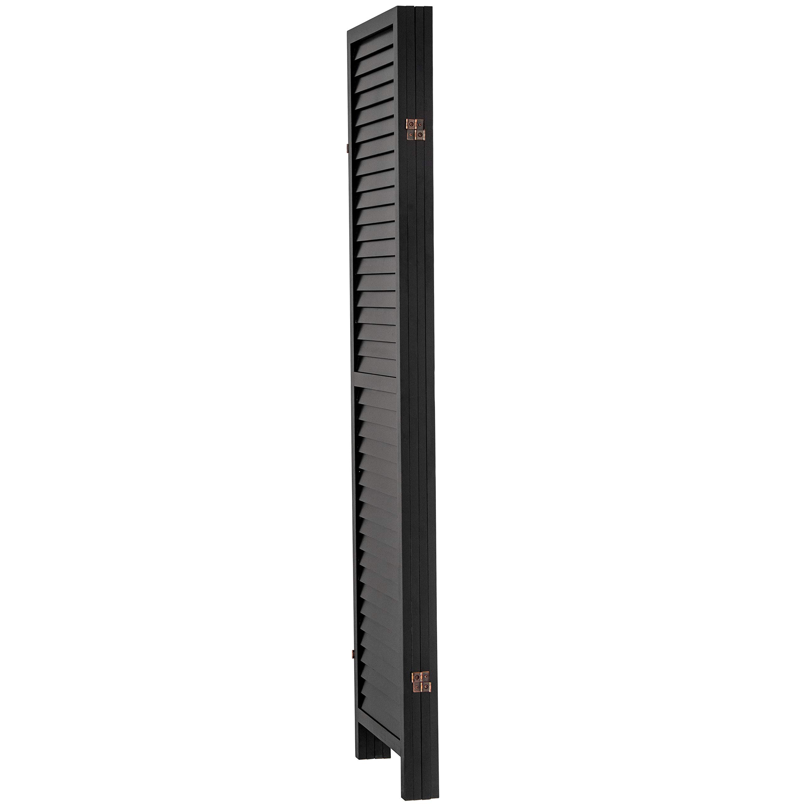 6 ft. Tall Wooden Louvered Room Divider Screen - 4 Panel Black Folding Privacy Partition for Home Office, Bedroom & Living Room Decor