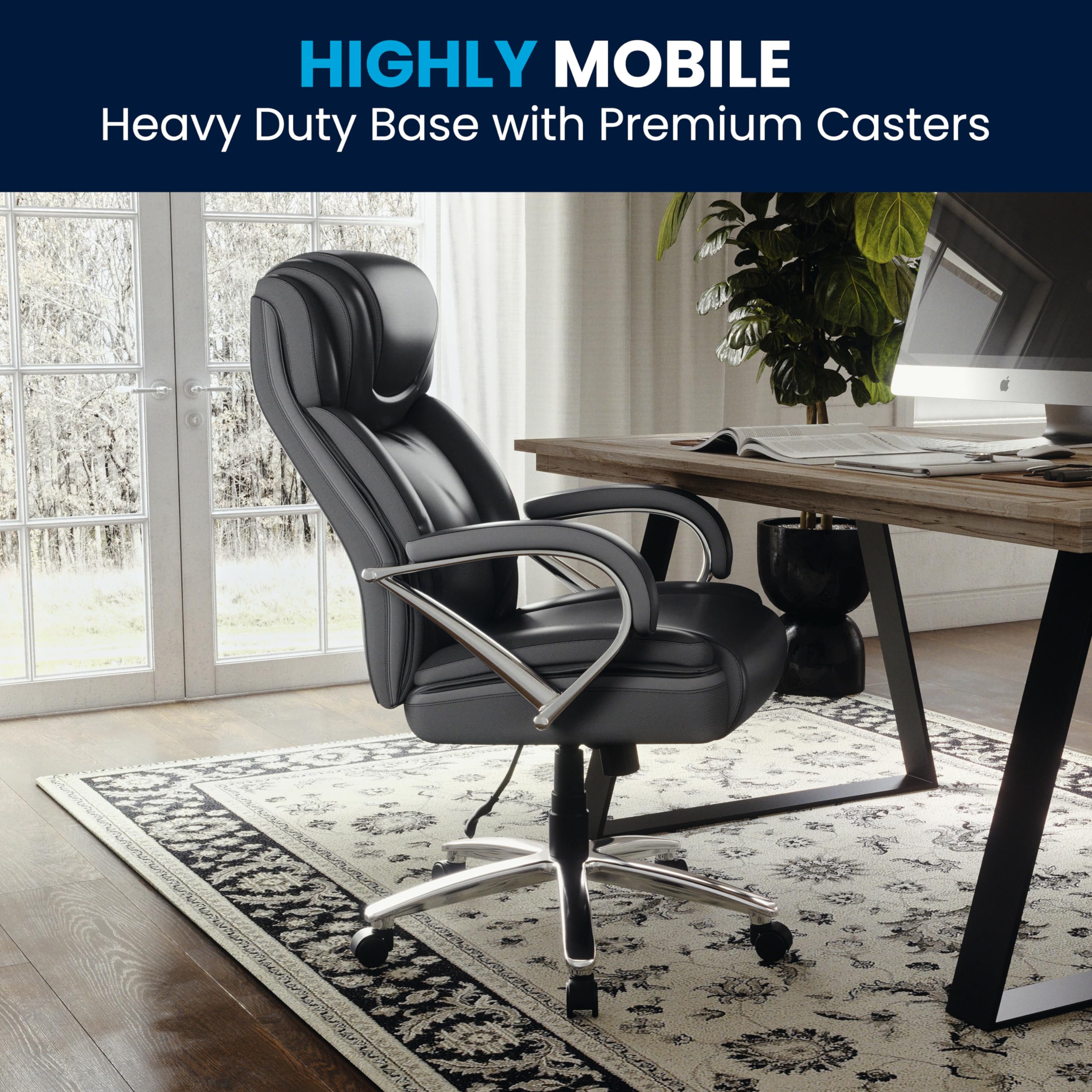 Flash Furniture HERCULES Series Big & Tall 500 lb. Capacity Black LeatherSoft Executive Swivel Ergonomic Office Chair with Extra Wide Seat - Premium Comfort for Home Office, Gaming, and Workspace (Heavy Duty Support)