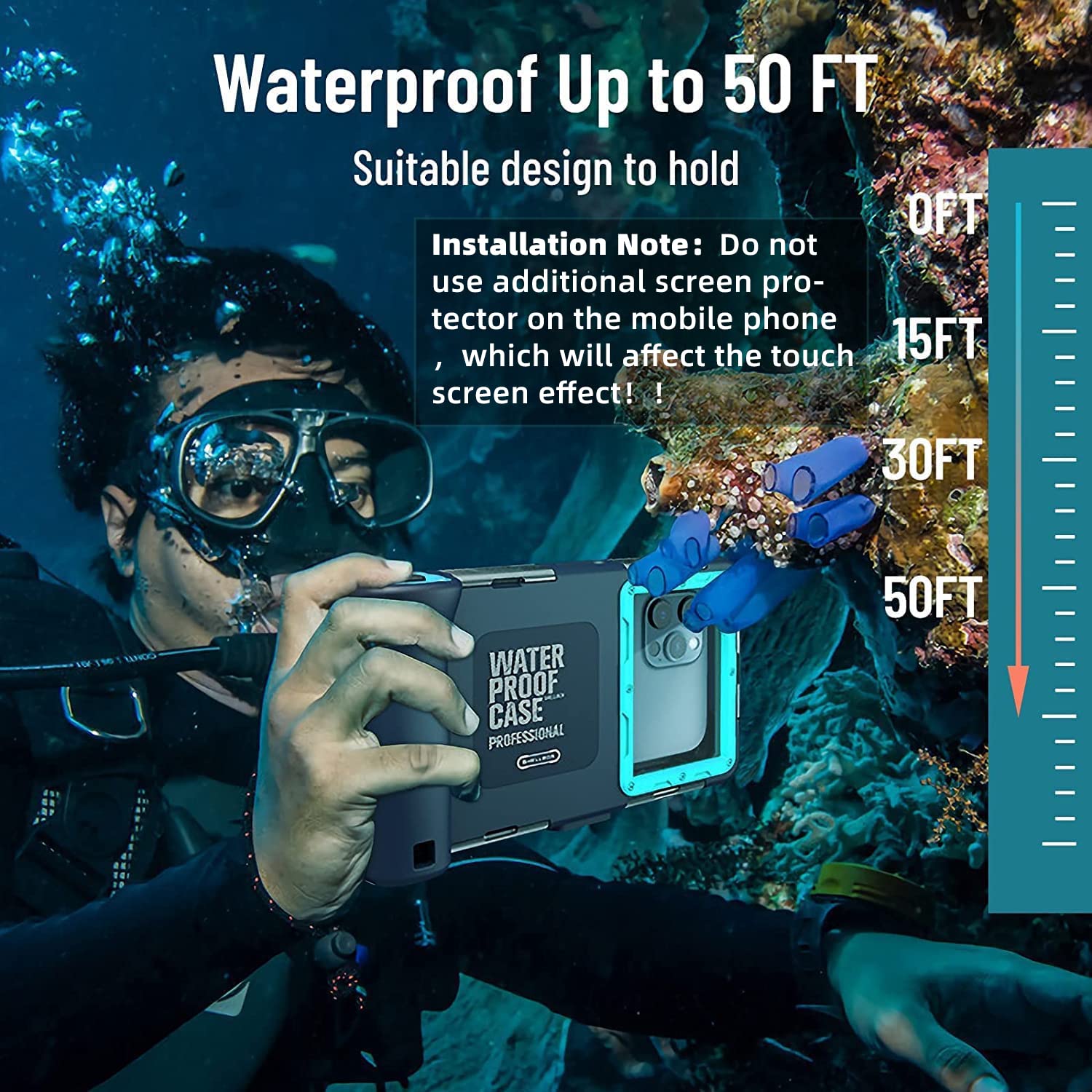 Nisso Waterproof Underwater Phone Case for iPhone 16/15/14/13/12/11 Pro Max Mini XR/X/XS & Samsung Galaxy S24/S23/S22/S21 Ultra Plus - 50ft/15m Deep Snorkeling & Diving Protection with Photo/Video Capability (Teal) - Perfect for Beach Vacations, Pool Parties & Underwater Adventures