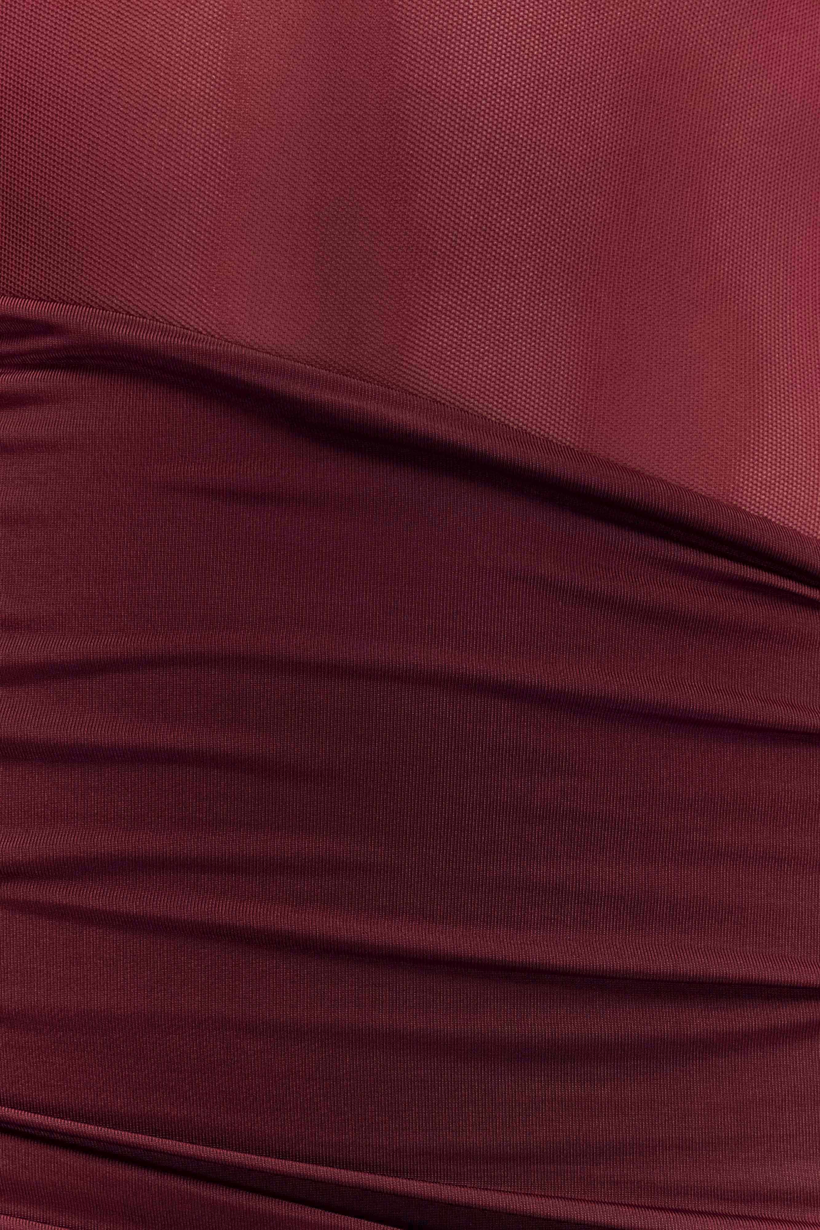 Elegant One Shoulder Mesh Maxi Dress in Burgundy - Perfect for Evening Parties, Weddings & Special Occasions