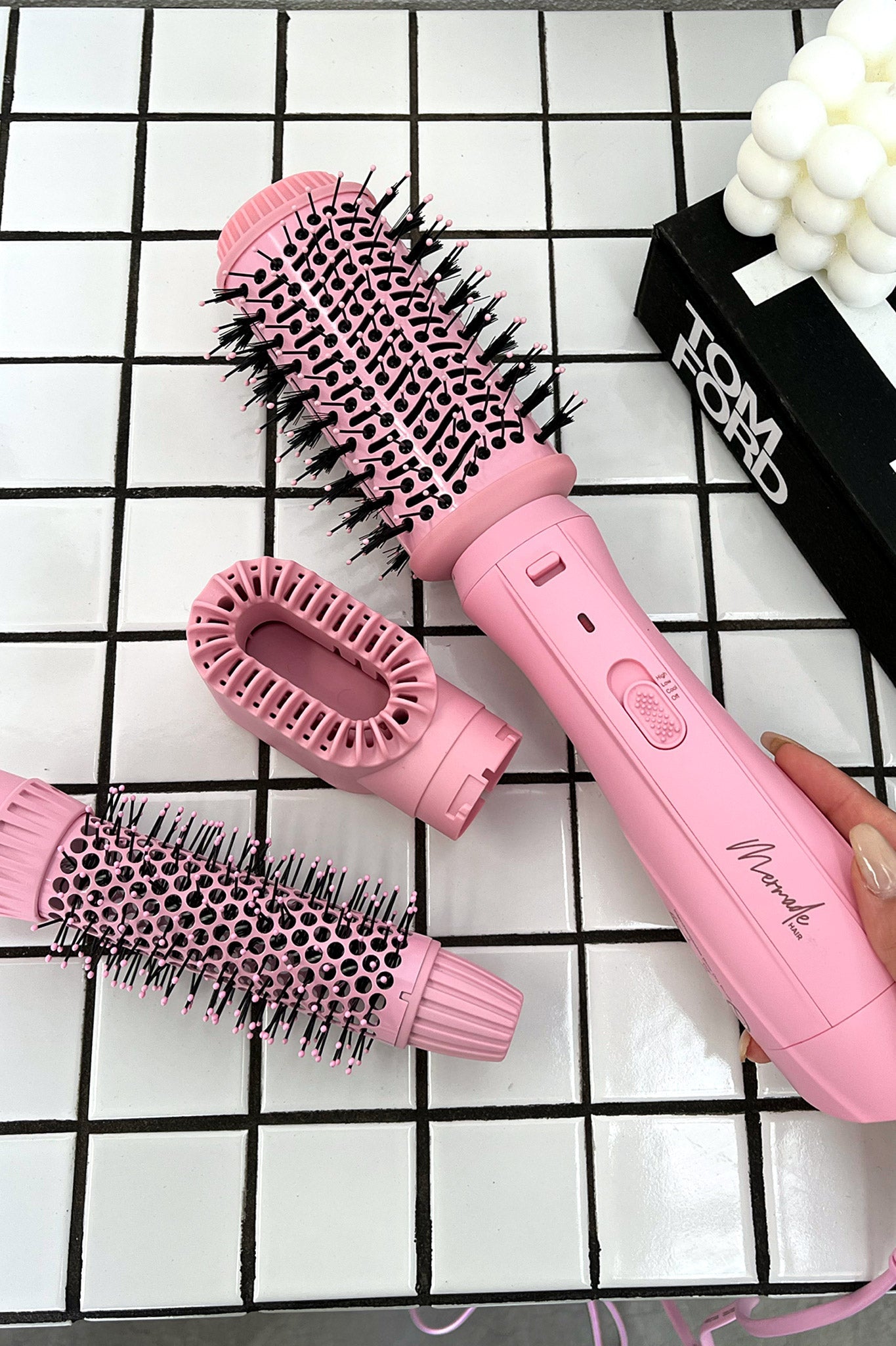 Mermade Interchangeable Blow Dryer Brush - Pink Hair Styling Tool for Smoothing & Volumizing - Perfect for Home Salon Styling & Travel