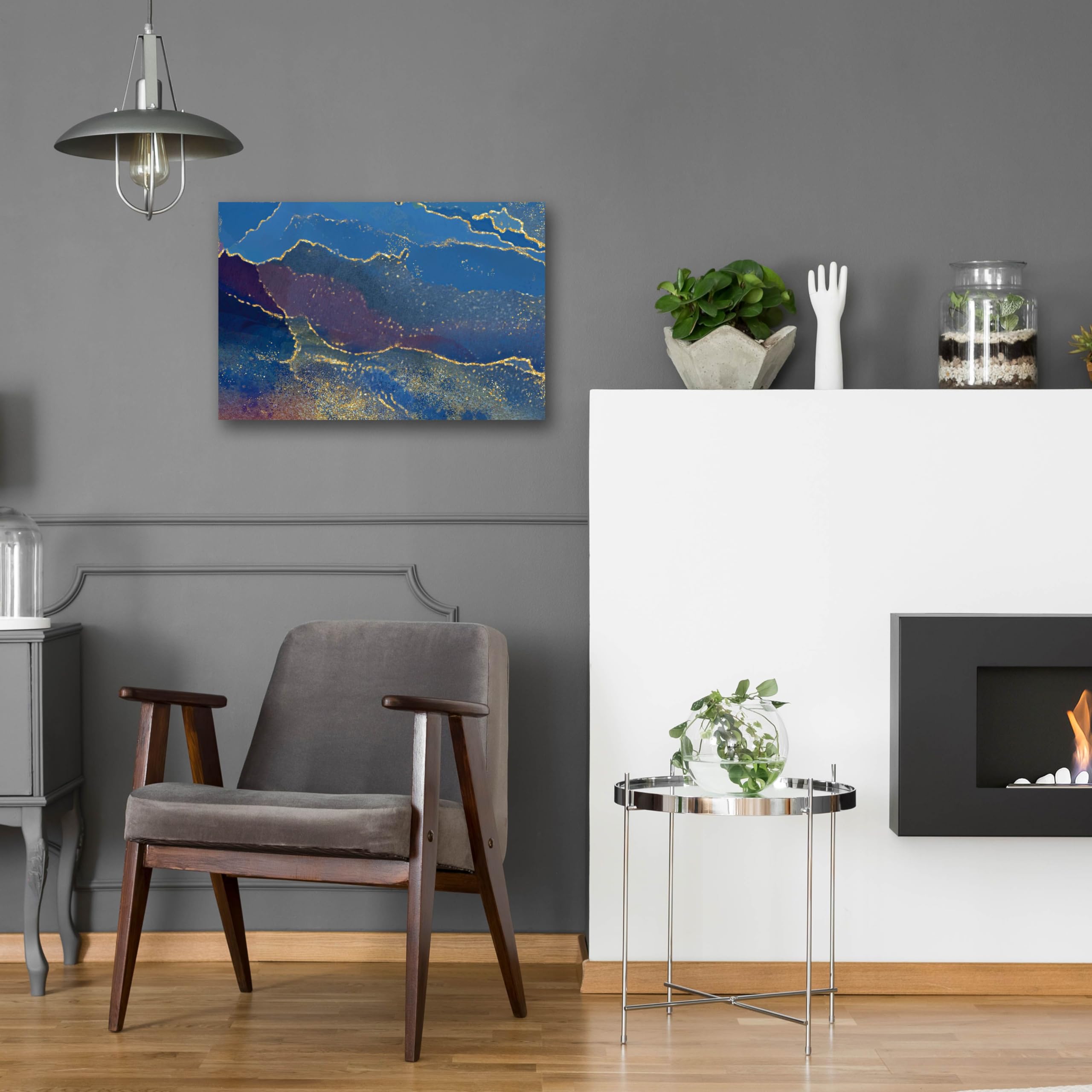 Delores Naskrent 'In the Navy' Acrylic Glass Wall Art - 24x16 Inch Modern Navy Blue Abstract Painting - Perfect for Living Room, Bedroom or Office Decor