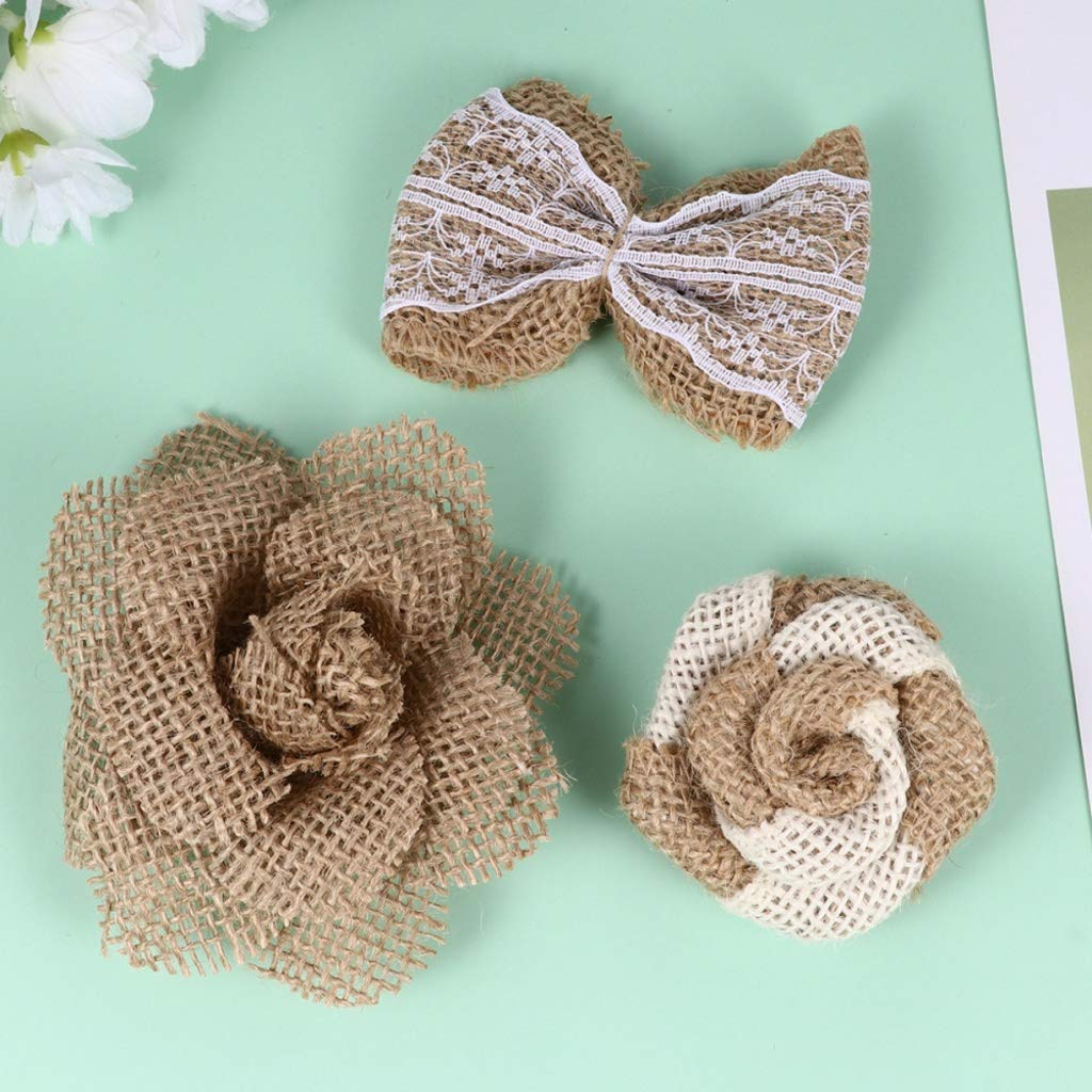 Healifty 24pcs Natural Burlap Rose Bows - DIY Rustic Flower Decor Set for Wedding, Home, Party & Craft Projects - Handmade Burlap Flowers for DIY Crafts, Centerpieces, Gift Wrapping & Seasonal Decorations