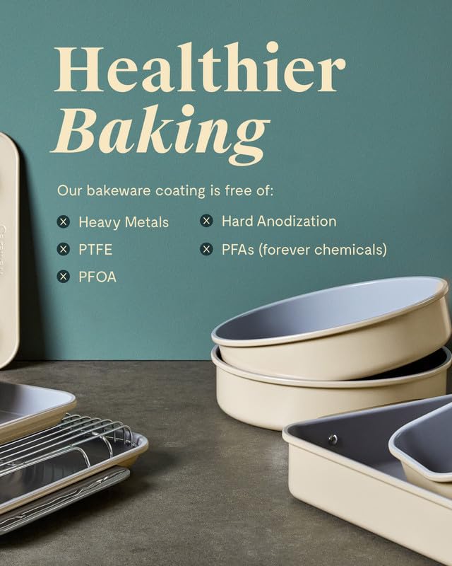 Caraway Non-Stick Ceramic 9”x13” Baking Pan - PTFE & PFOA Free, Non-Toxic Ceramic Coating - Perfect for Brownies, Lasagna, Casseroles & Sheet Cakes - Oven & Dishwasher Safe - Ideal for Family Dinners & Holiday Baking - White
