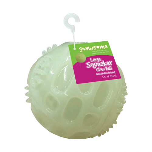 Gnawsome Glow in the Dark Squeaker Ball for Dogs - Chew Resistant Interactive Pet Toy for Nighttime Play & Training - Durable Rubber Ball for Small Medium Large Dogs